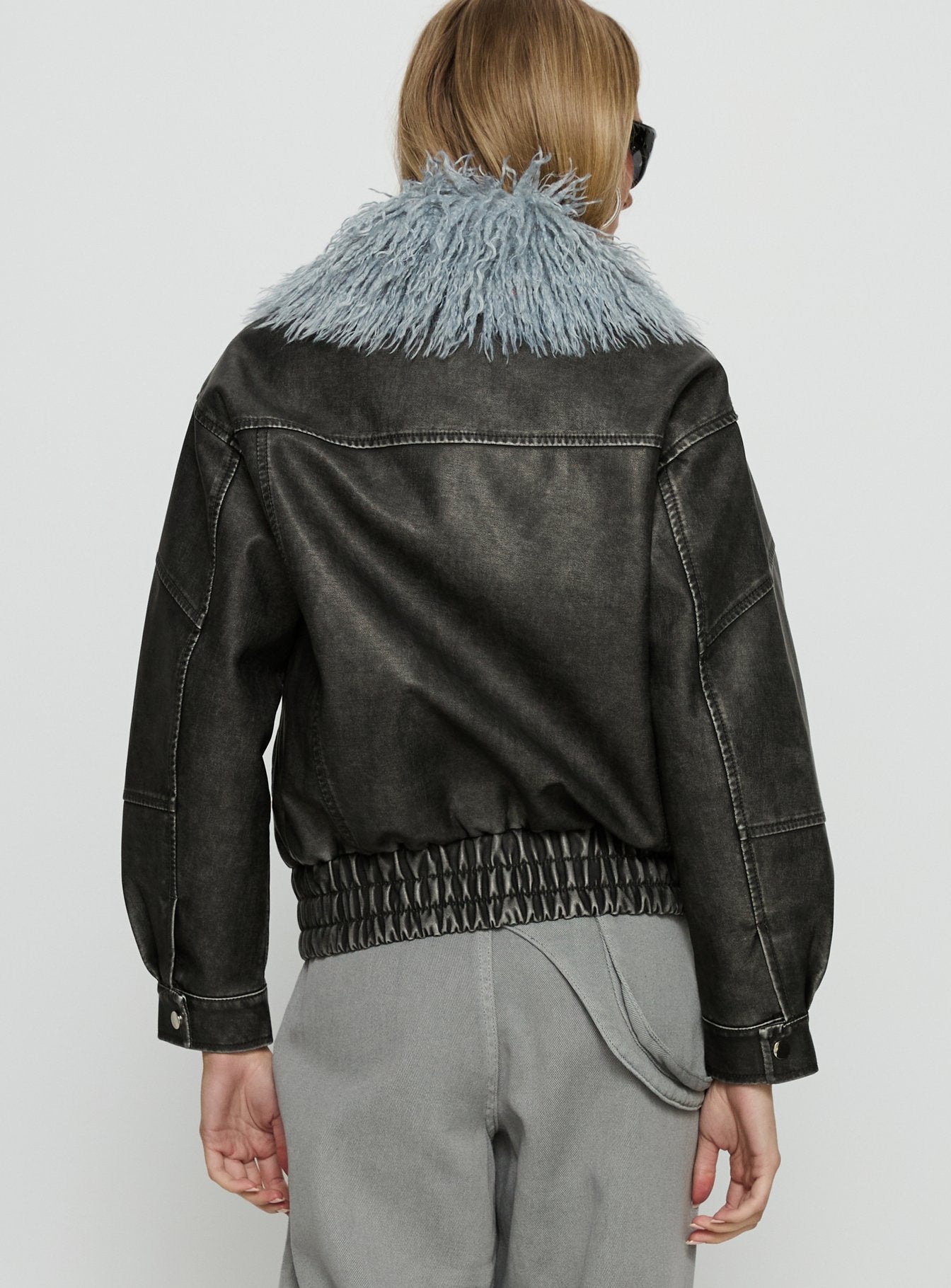 Brittanni Fluffy Collar Jacket Black / Blue-Vipp Girl