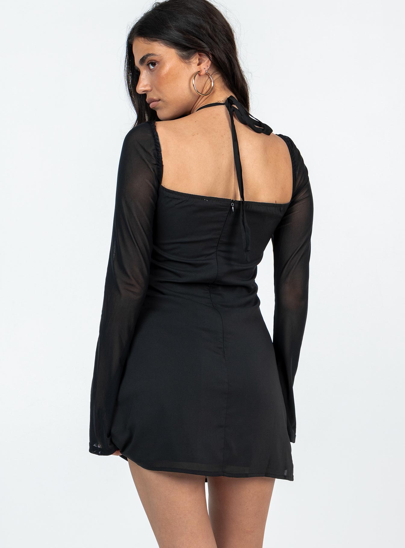 Dyer Sheer Sleeve Mini Dress Black Petite-Vipp Girl