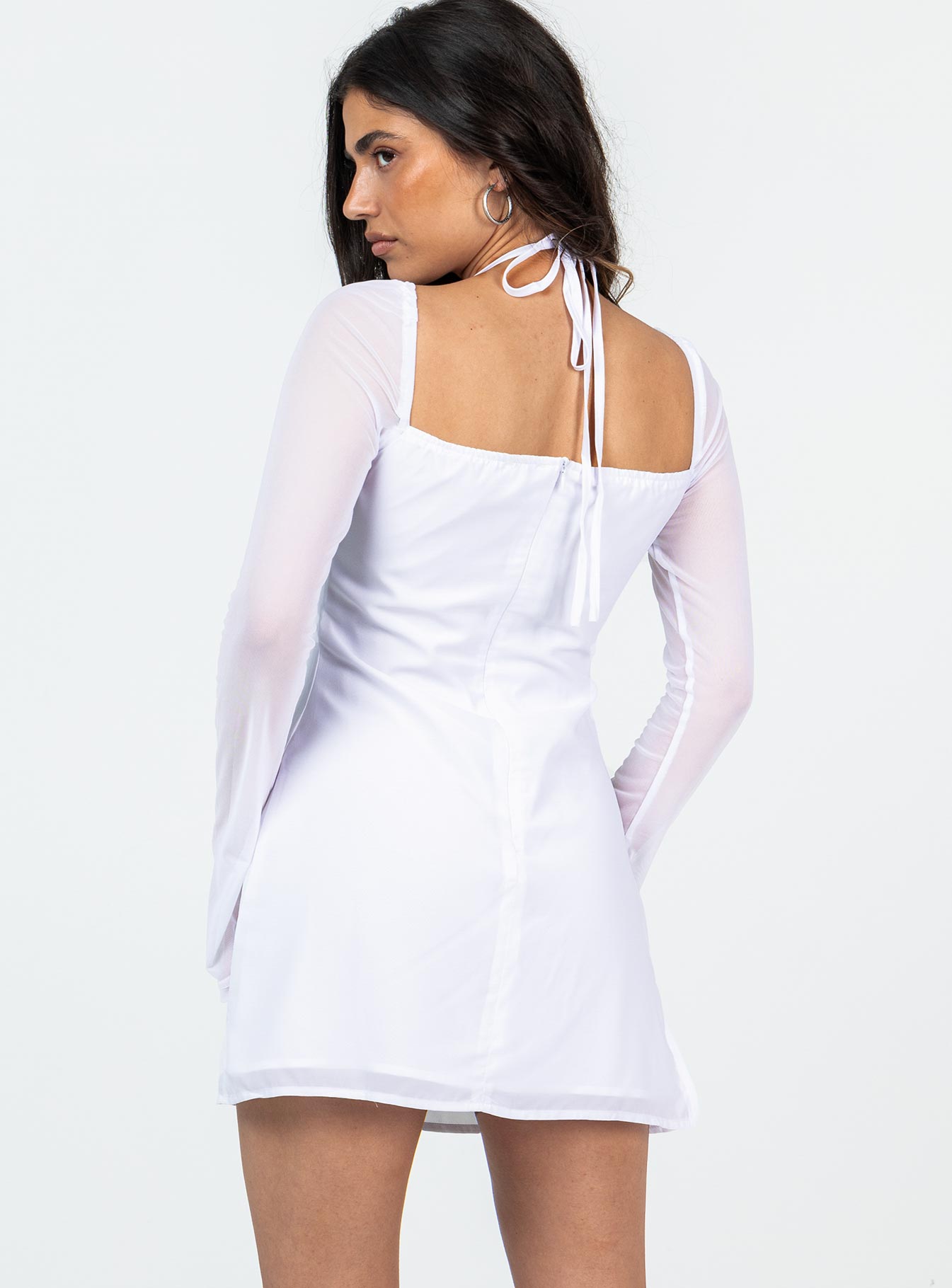 Dyer Sheer Sleeve Mini Dress White Petite-Vipp Girl