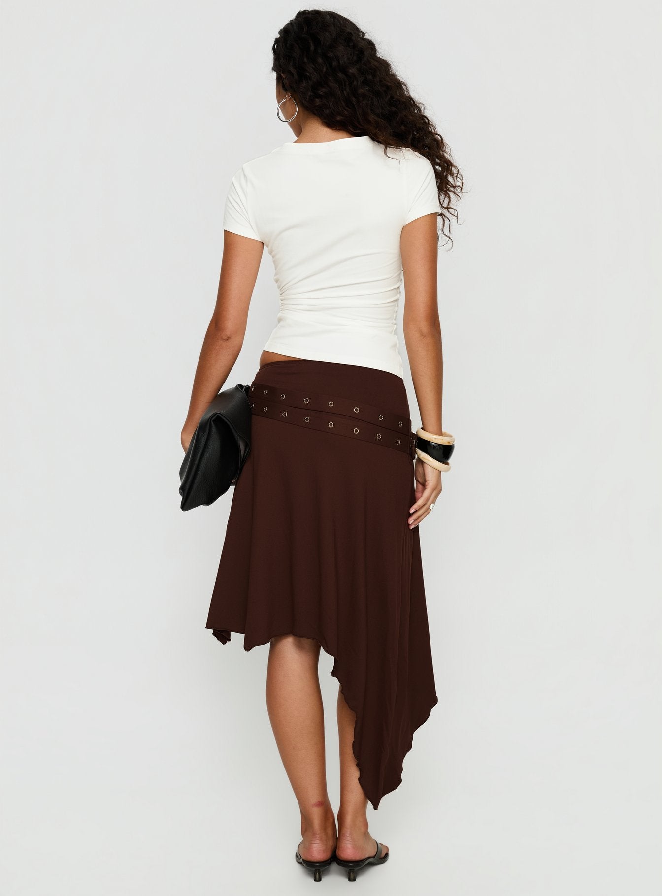 Lorensa Double Buckle Asymmetrical Midi Skirt Brown-Vipp Girl