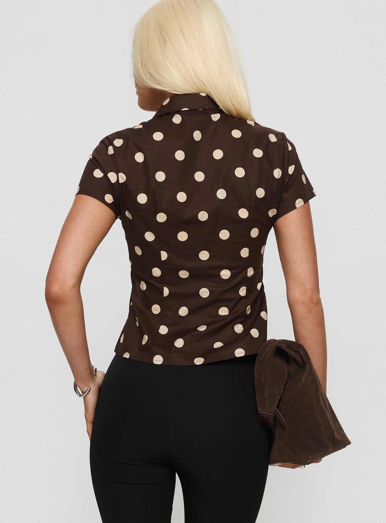 Lift Off Button Up Top Choc / Lemon Polka-Vipp Girl