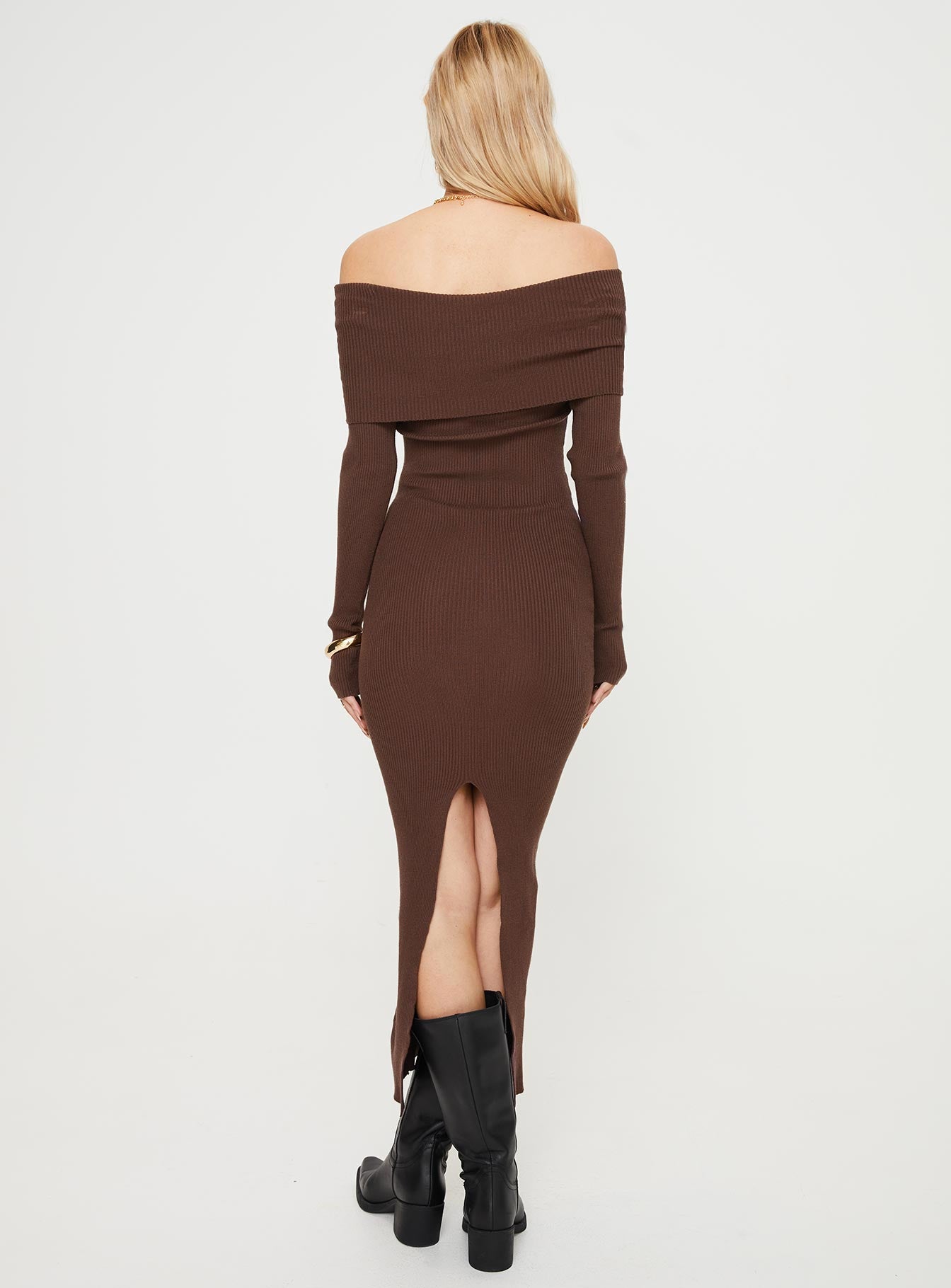 Phylis Off The Shoulder Maxi Dress Chocolate-Vipp Girl
