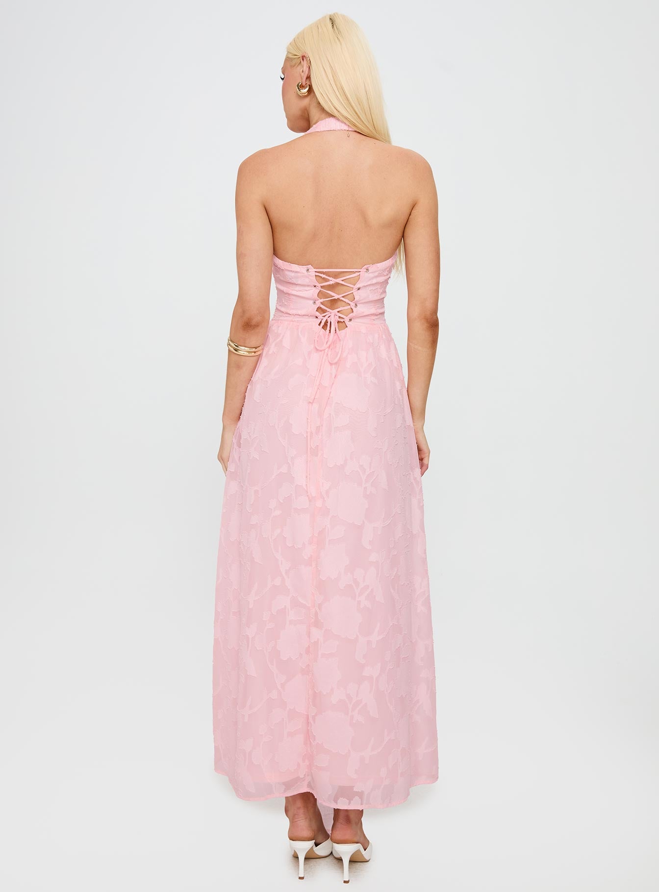 Fransiska Burnout Halter Maxi Dress Pink-Vipp Girl