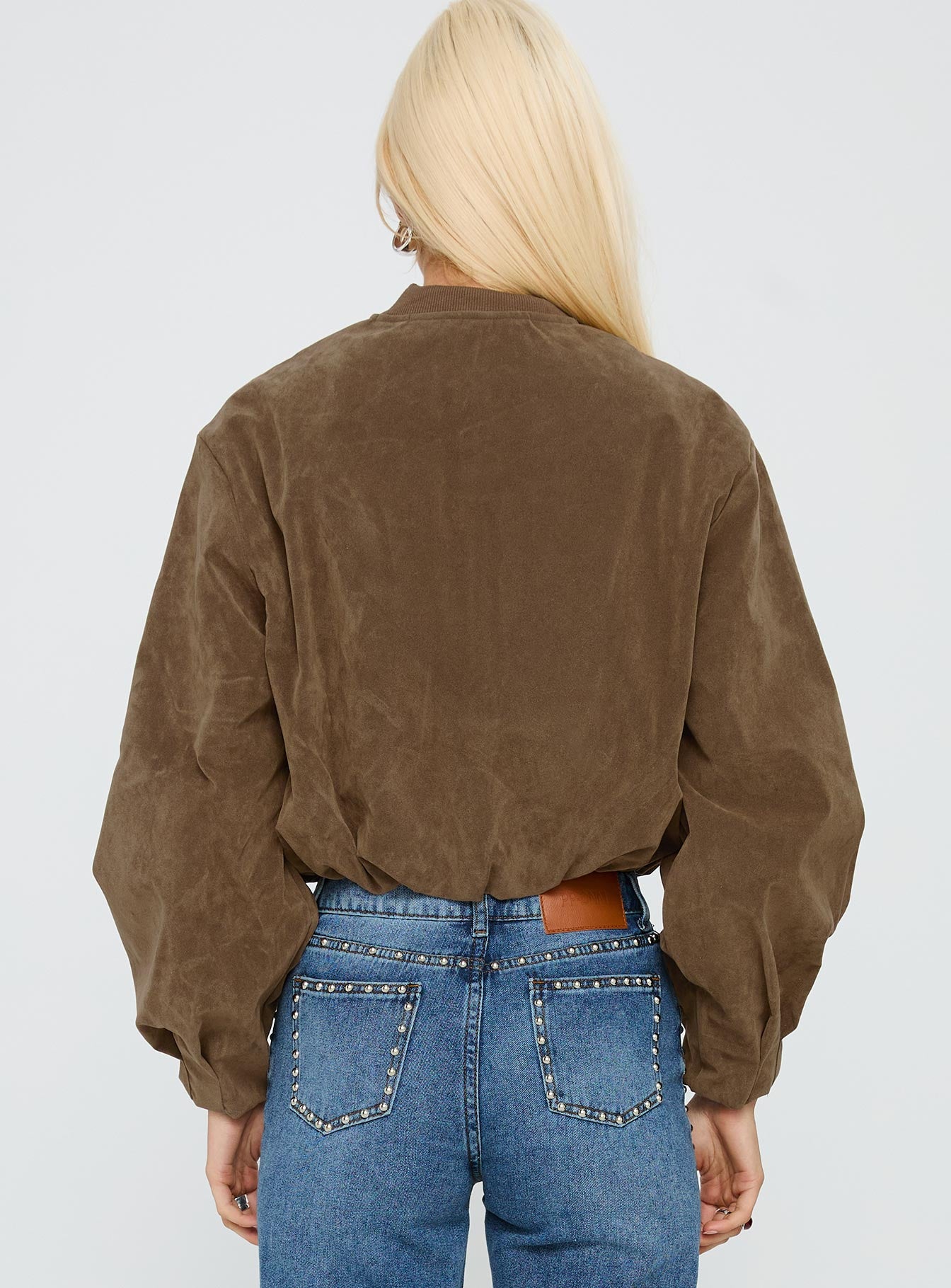 Mastery Faux Suede Bomber Jacket Brown-Vipp Girl