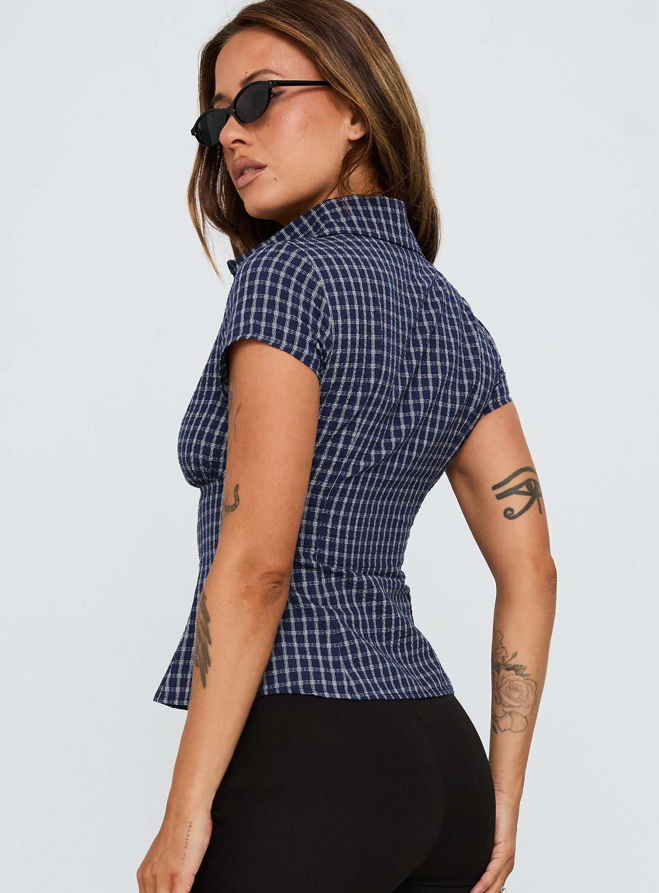 Cottesloe Blouse Top Navy Check-Vipp Girl