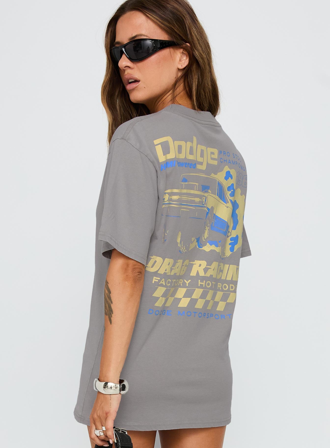 Dodge Racer Oversized Graphic Tee Grey-Vipp Girl