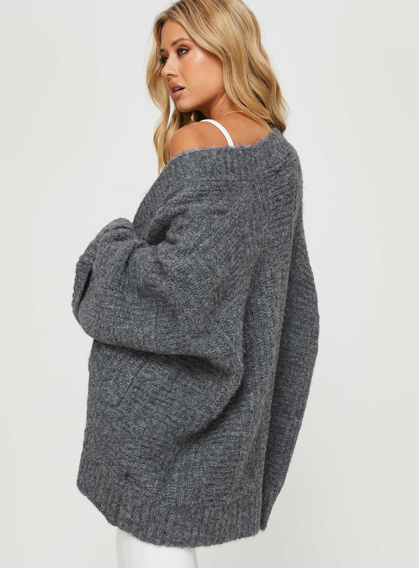 Paisleigh Cable Knit Cardigan Charcoal-Vipp Girl