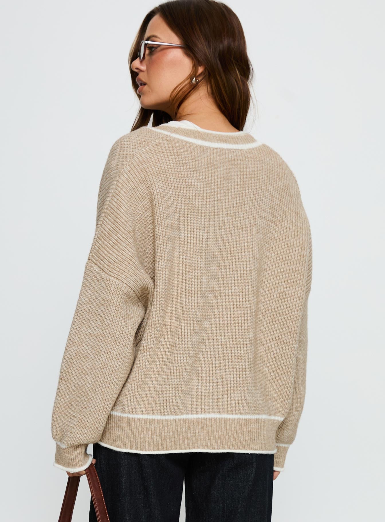 Cressara Contrast Knit Cardigan Beige / White-Vipp Girl