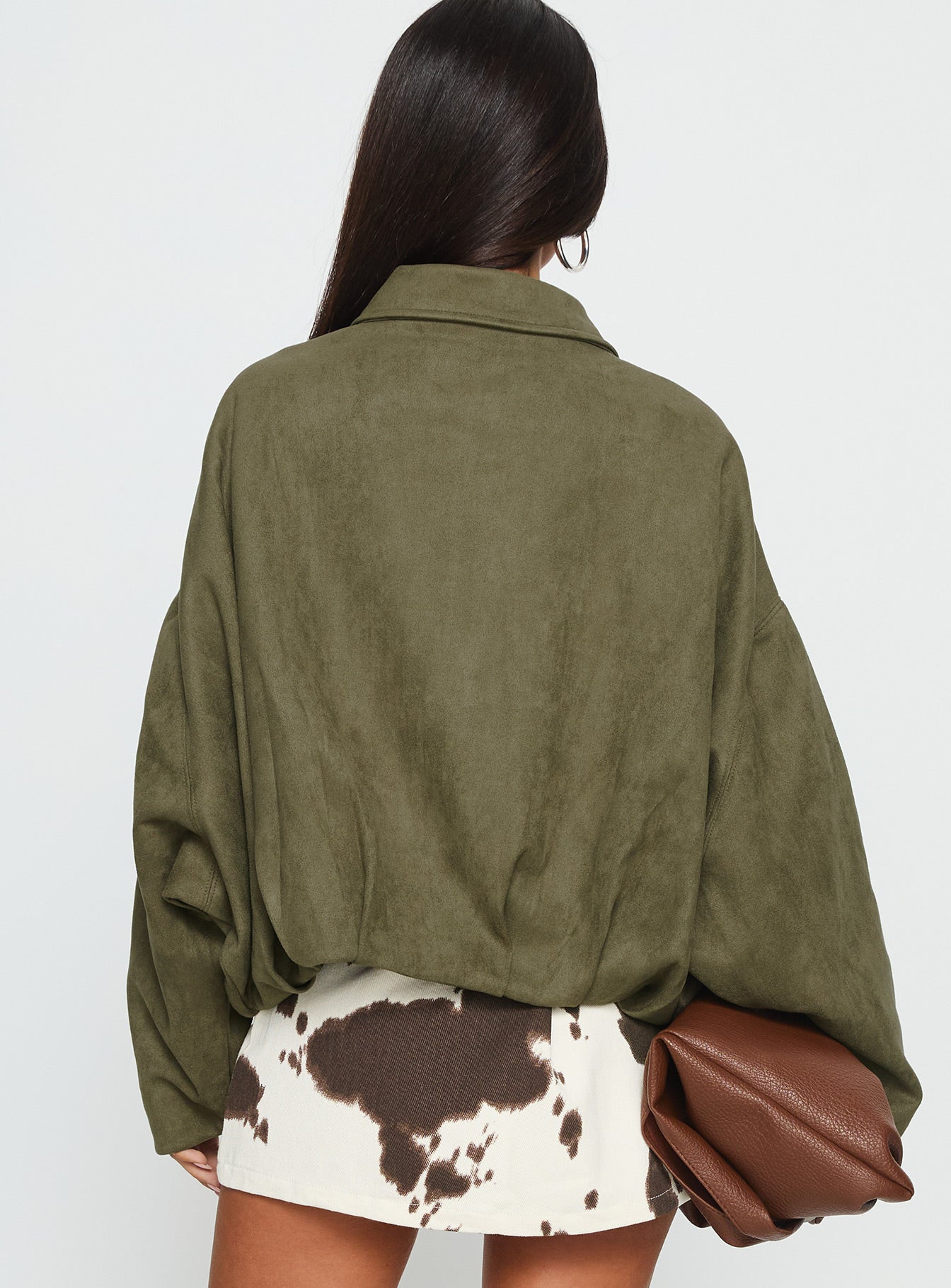 Enlightened Faux Suede Bomber Jacket Khaki-Vipp Girl