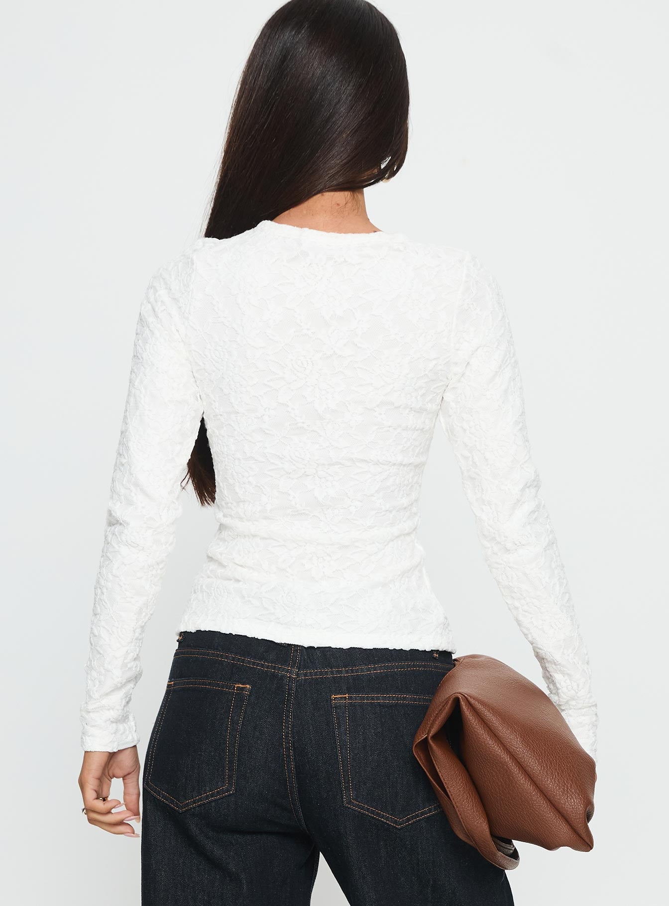 Passoni Long Sleeve Lace Top White-Vipp Girl