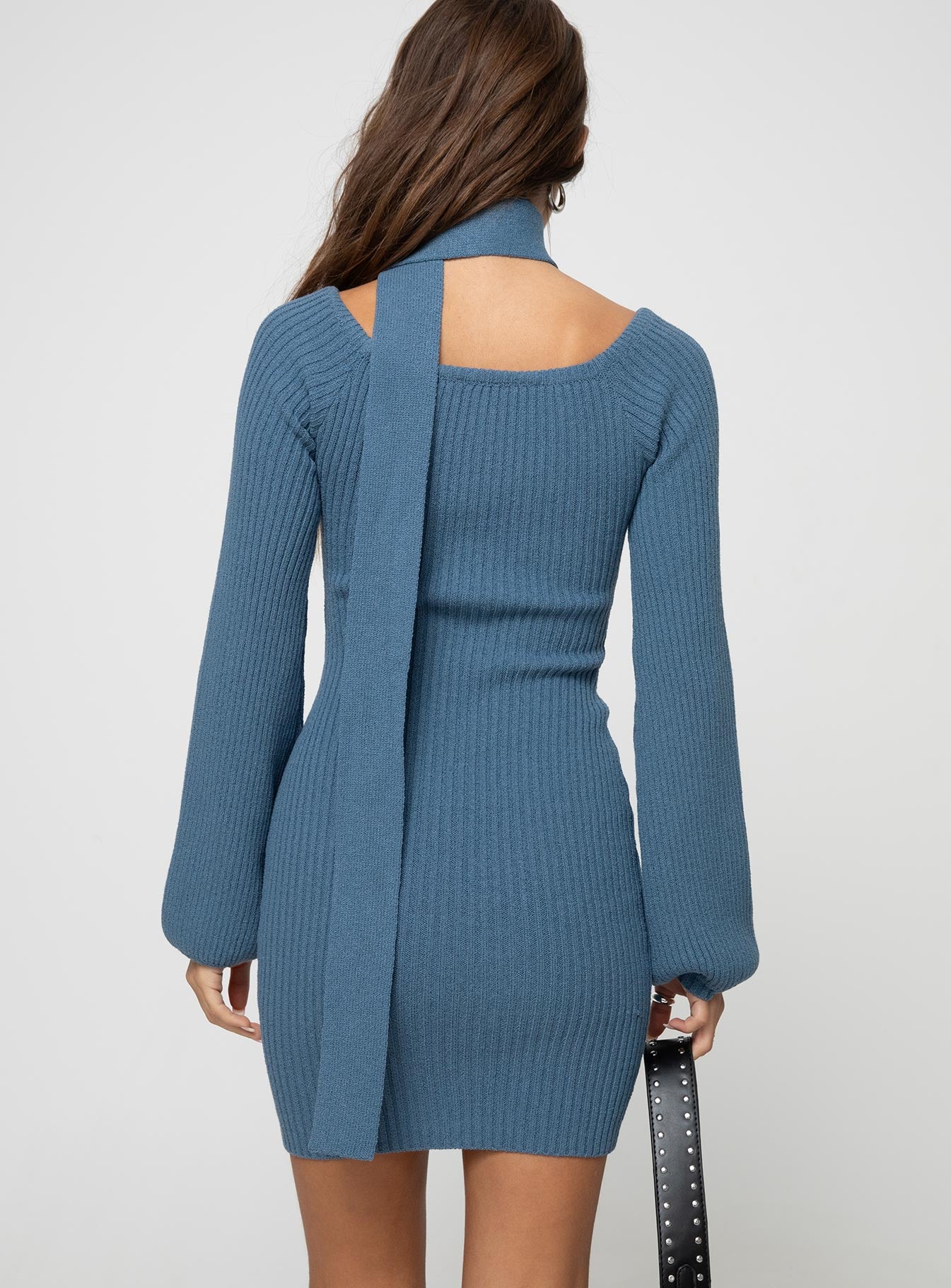 Dyante Long Sleeve Scarf Mini Dress Blue-Vipp Girl