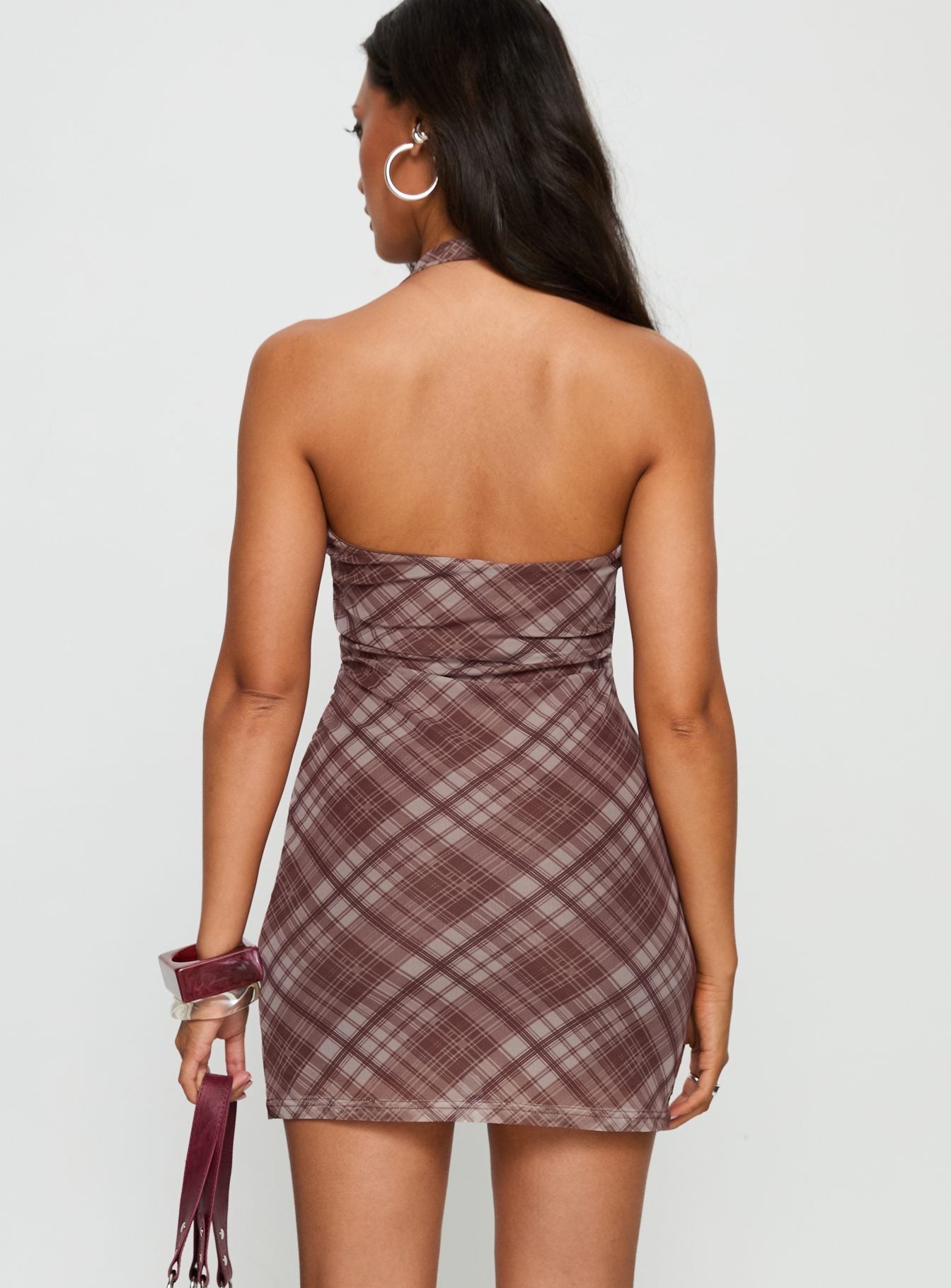 Kastles Halter Cut Out Mini Dress Brown Check-Vipp Girl