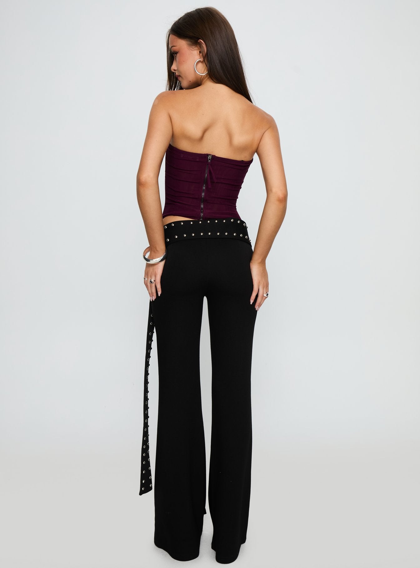 Nikolia Studded Wrap Belt Pants Black-Vipp Girl