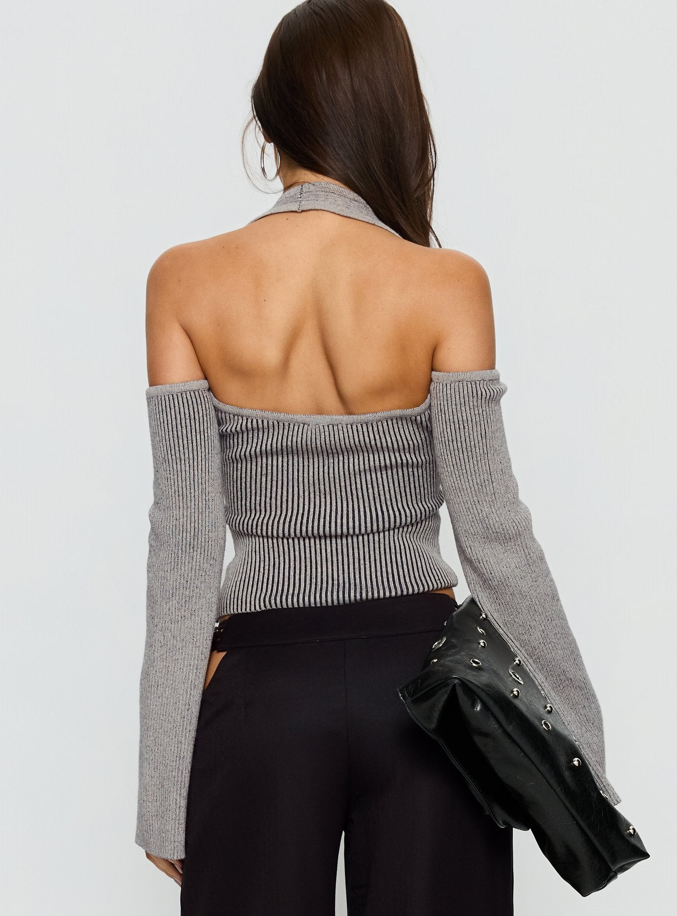 Novelia Halter Long Sleeve Top Black / Grey-Vipp Girl