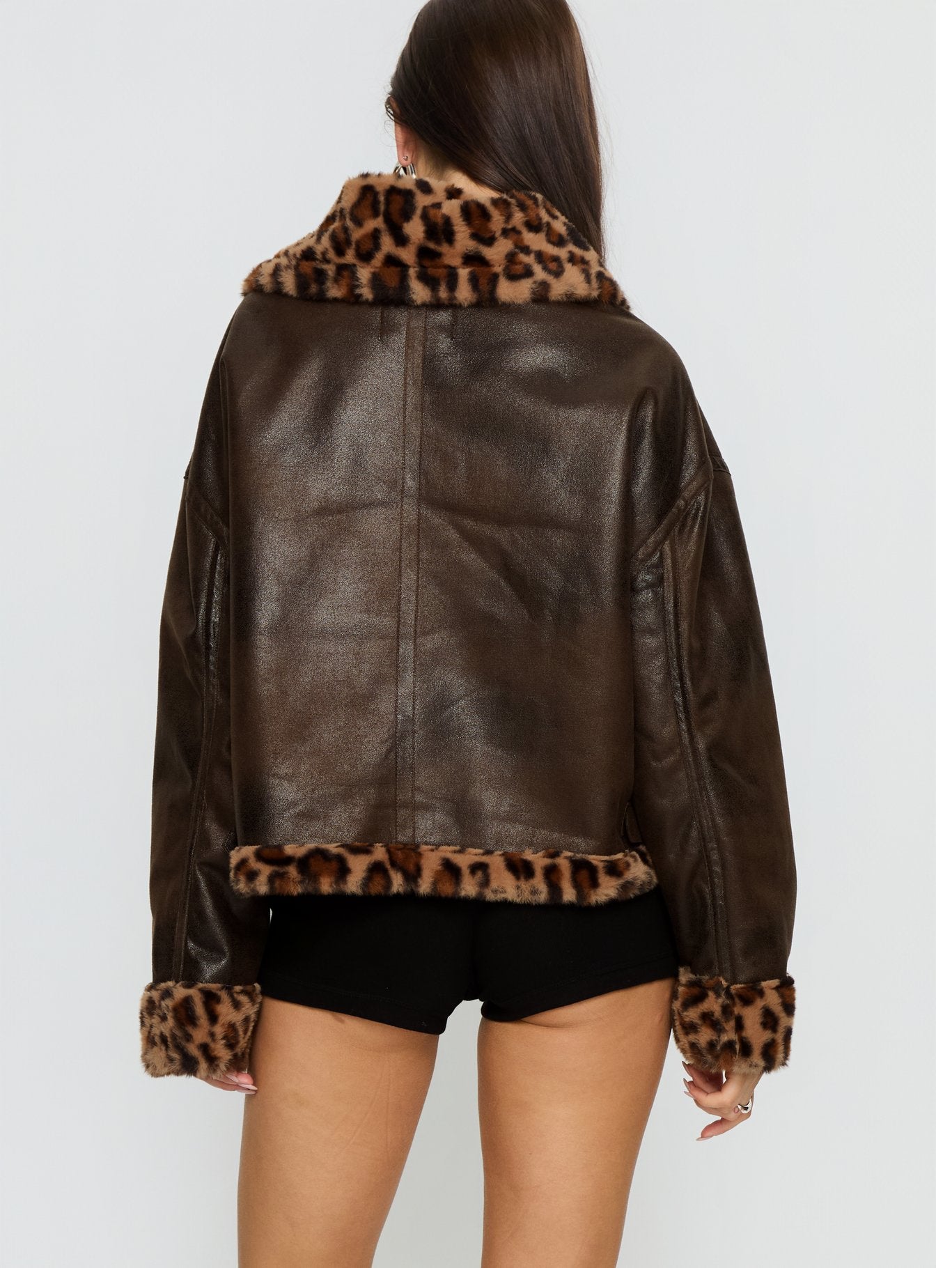 Brandyn Faux Fur Trim Jacket Brown / Leopard-Vipp Girl