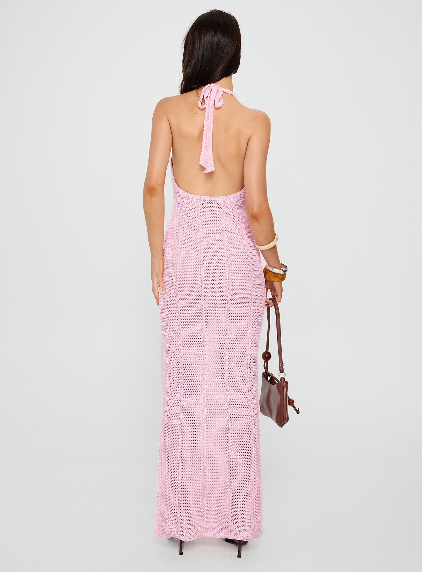 Nalanie Halter Crochet Maxi Dress Pink-Vipp Girl