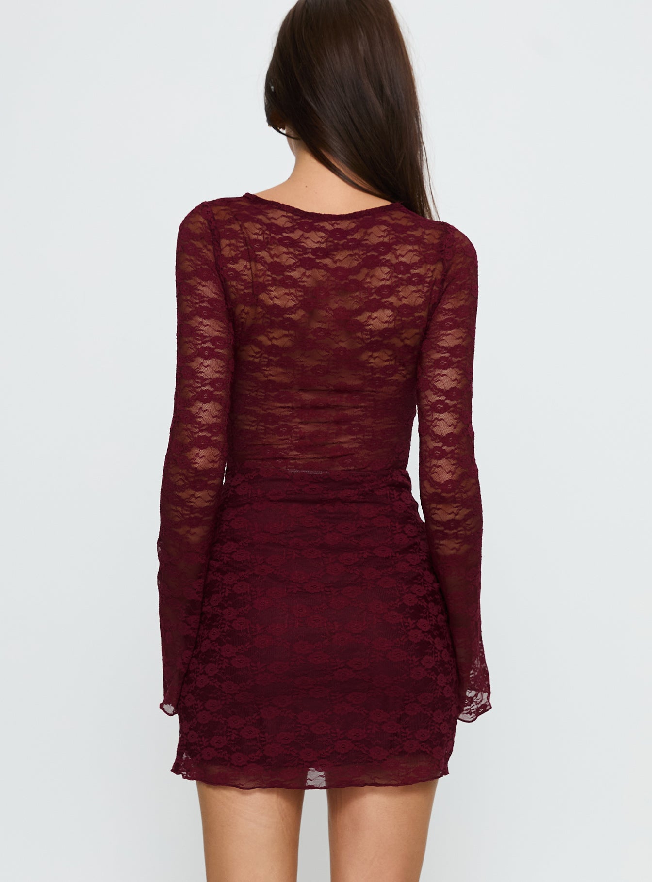 Best You Had Mesh Long Sleeve Mini Dress Burgundy-Vipp Girl