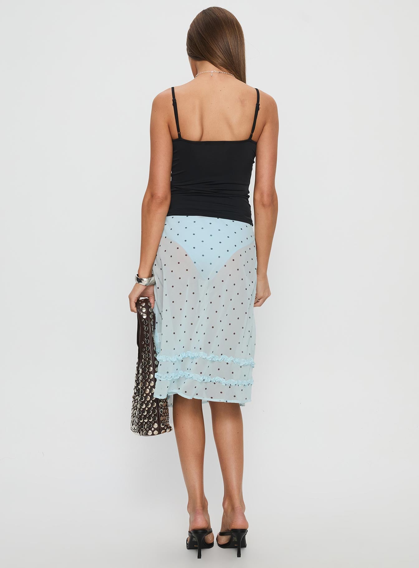 Lyza Sheer Midi Skirt Blue Polka-Vipp Girl