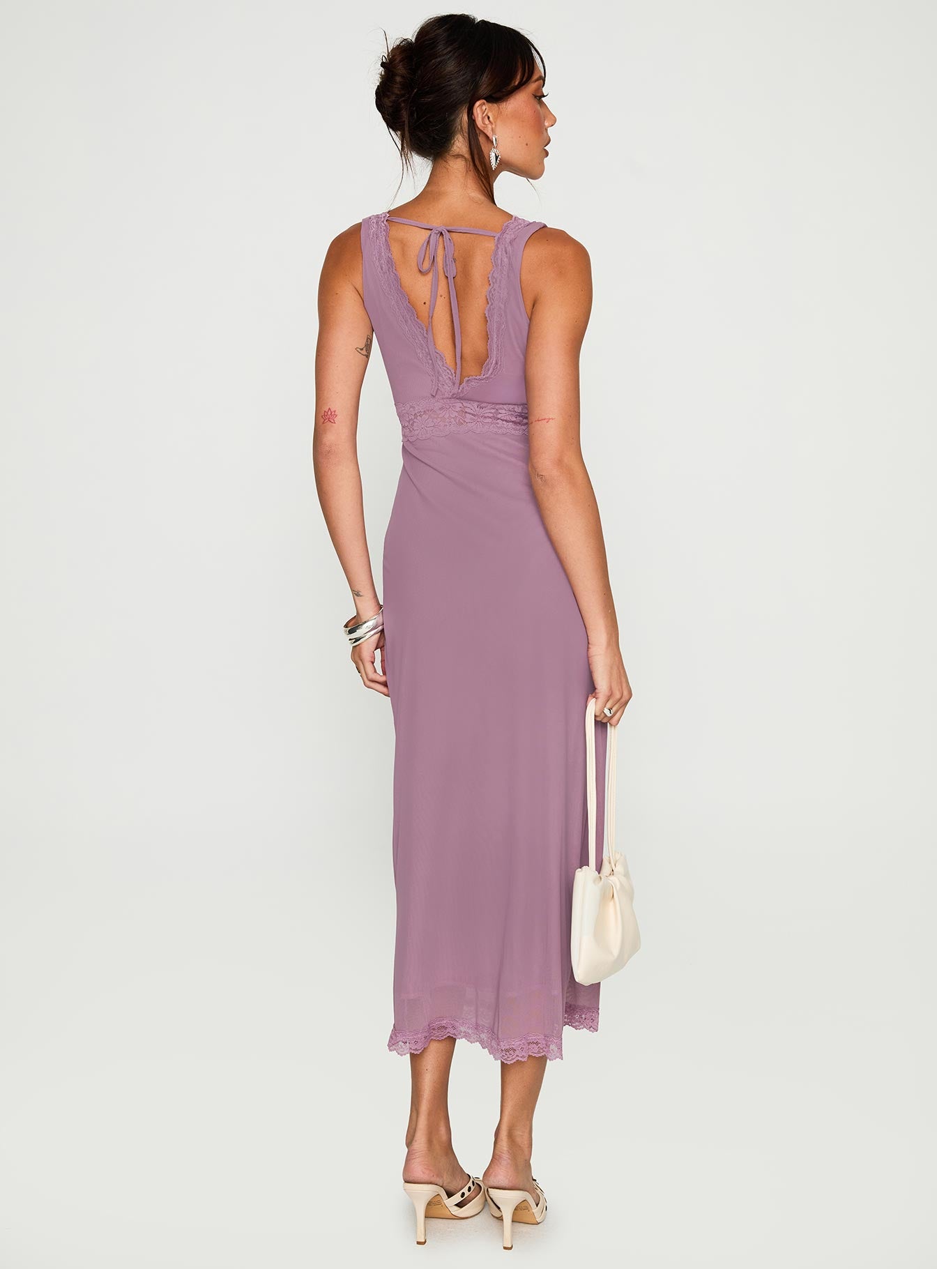 Between The Lines Lace Trim Maxi Dress Purple-Vipp Girl