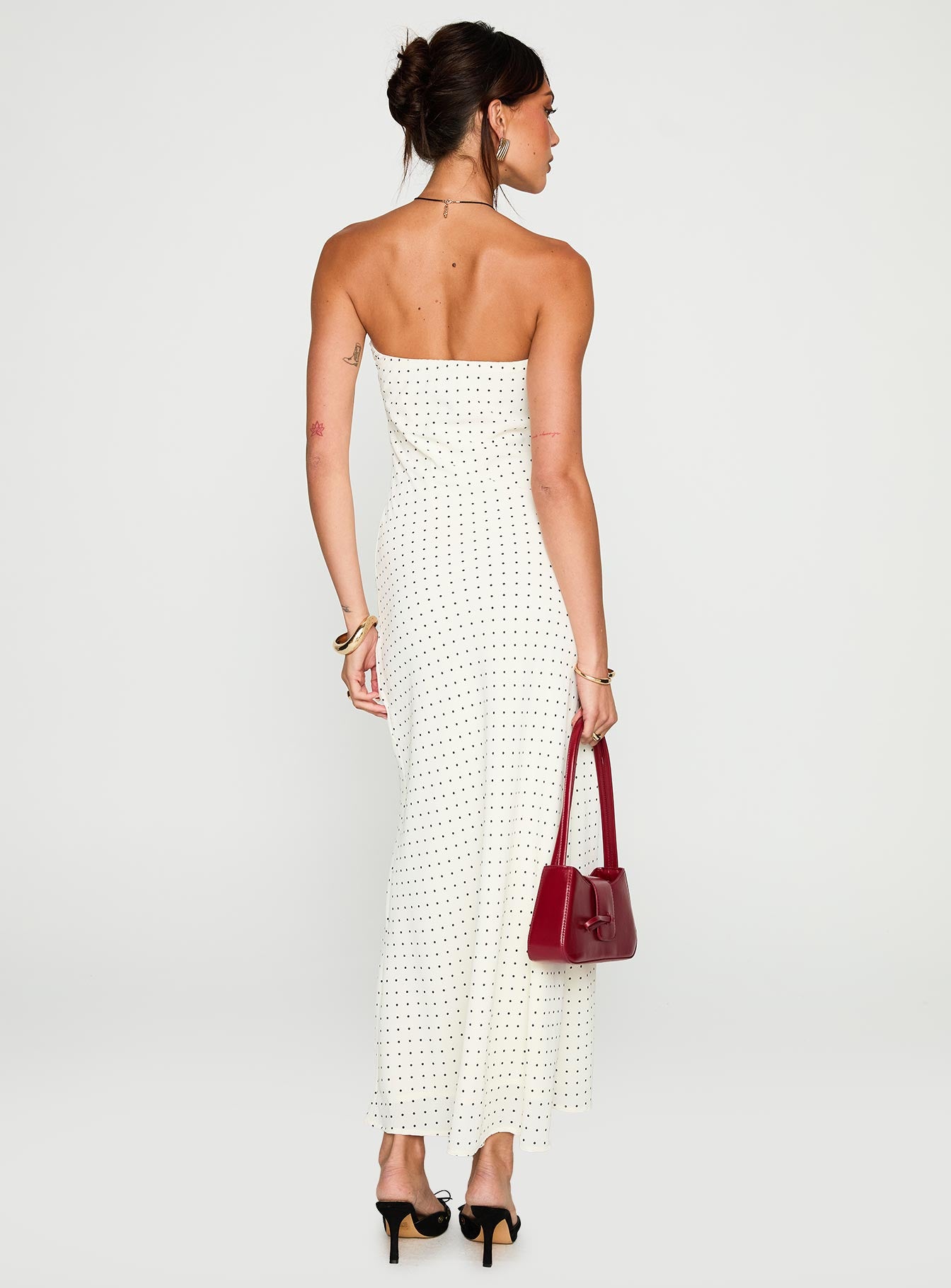 Just For Fun Strapless Maxi Dress White Polka Dot-Vipp Girl