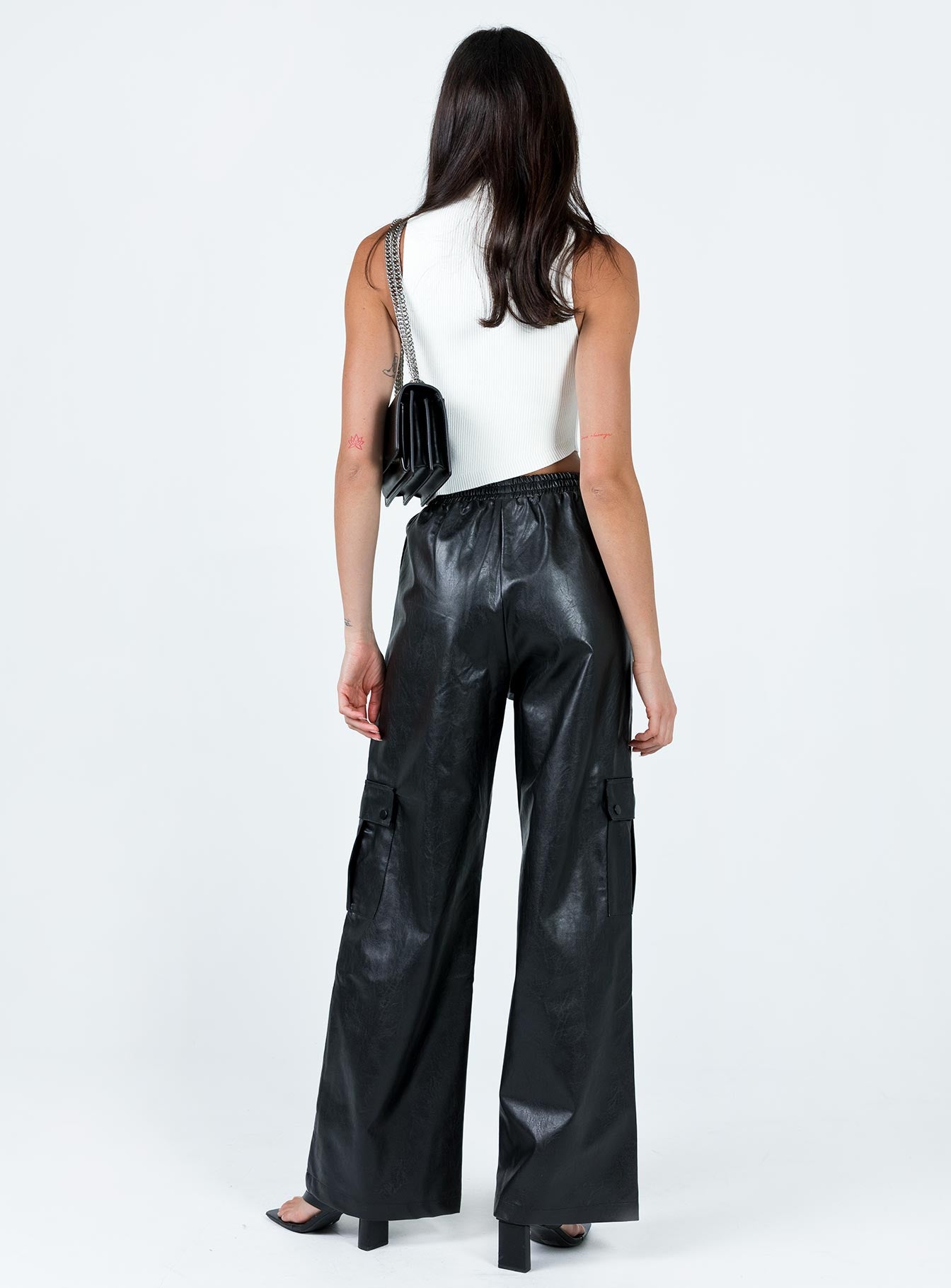 Lista Faux Leather Elastic Pocket Pants Black-Vipp Girl