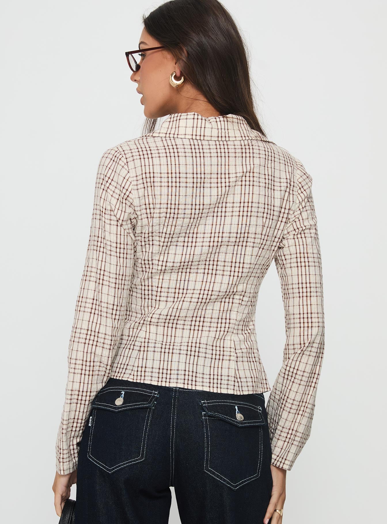 Cottesloe Long Sleeve Blouse Top Brown Check-Vipp Girl