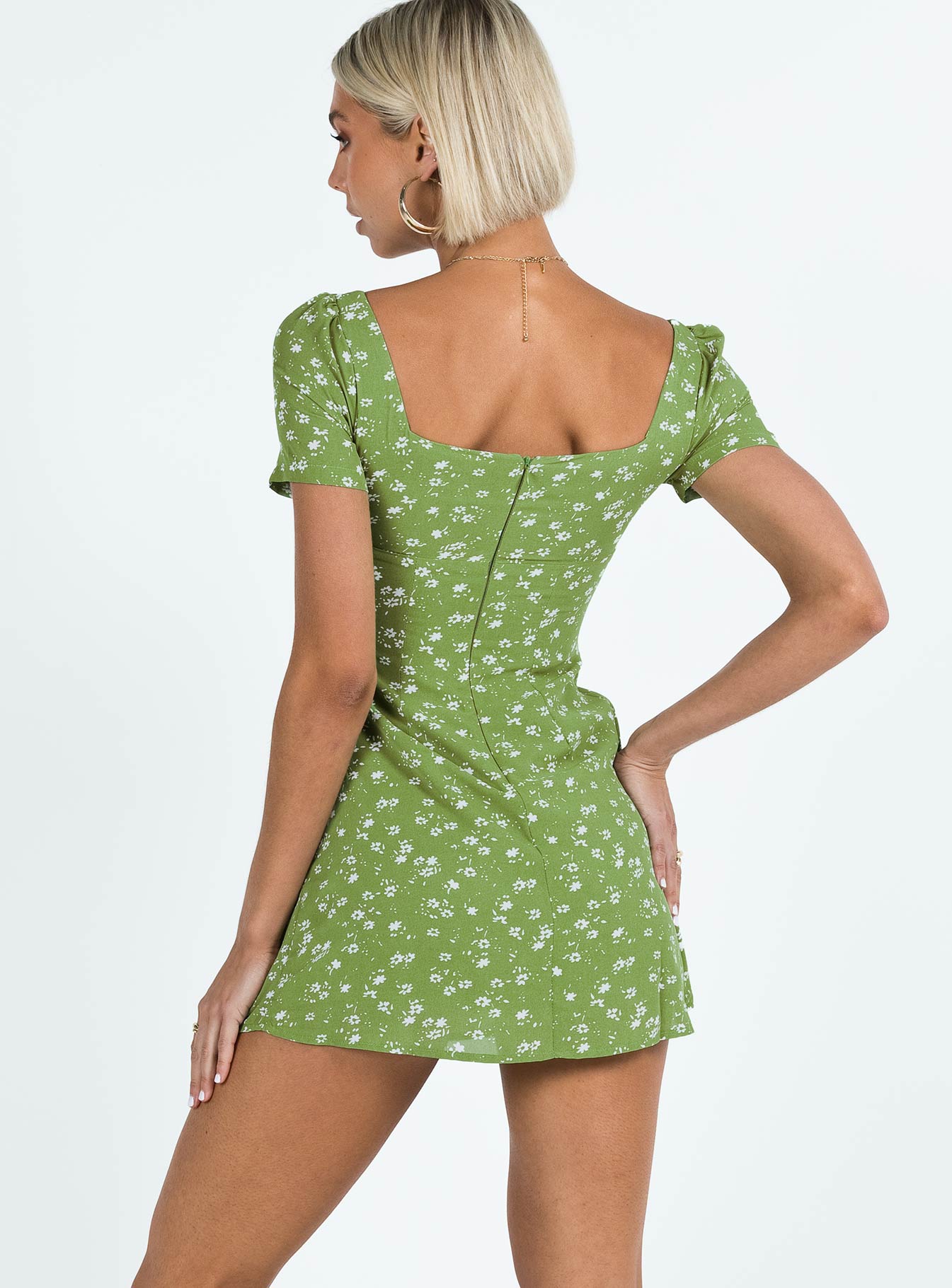 Hastings Mini Dress Olive Green Floral-Vipp Girl