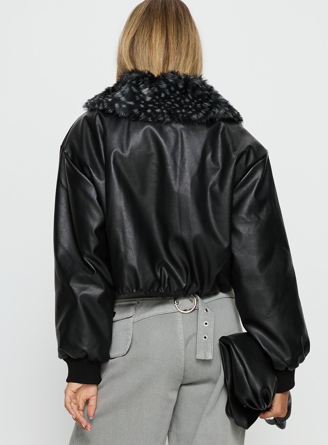 Koemi Faux Leather Collared Jacket Black-Vipp Girl