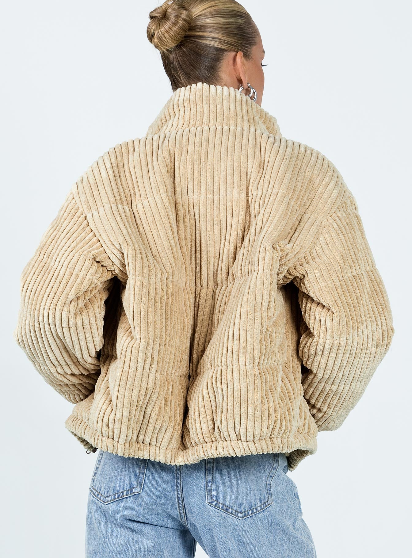 Benli Cord Puffer Jacket Beige-Vipp Girl