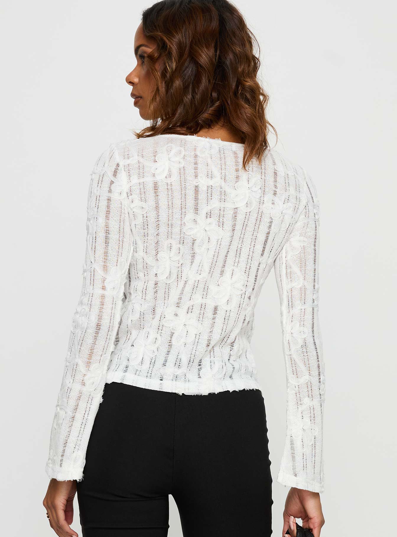 Devanie Sheer Long Sleeve Top White-Vipp Girl
