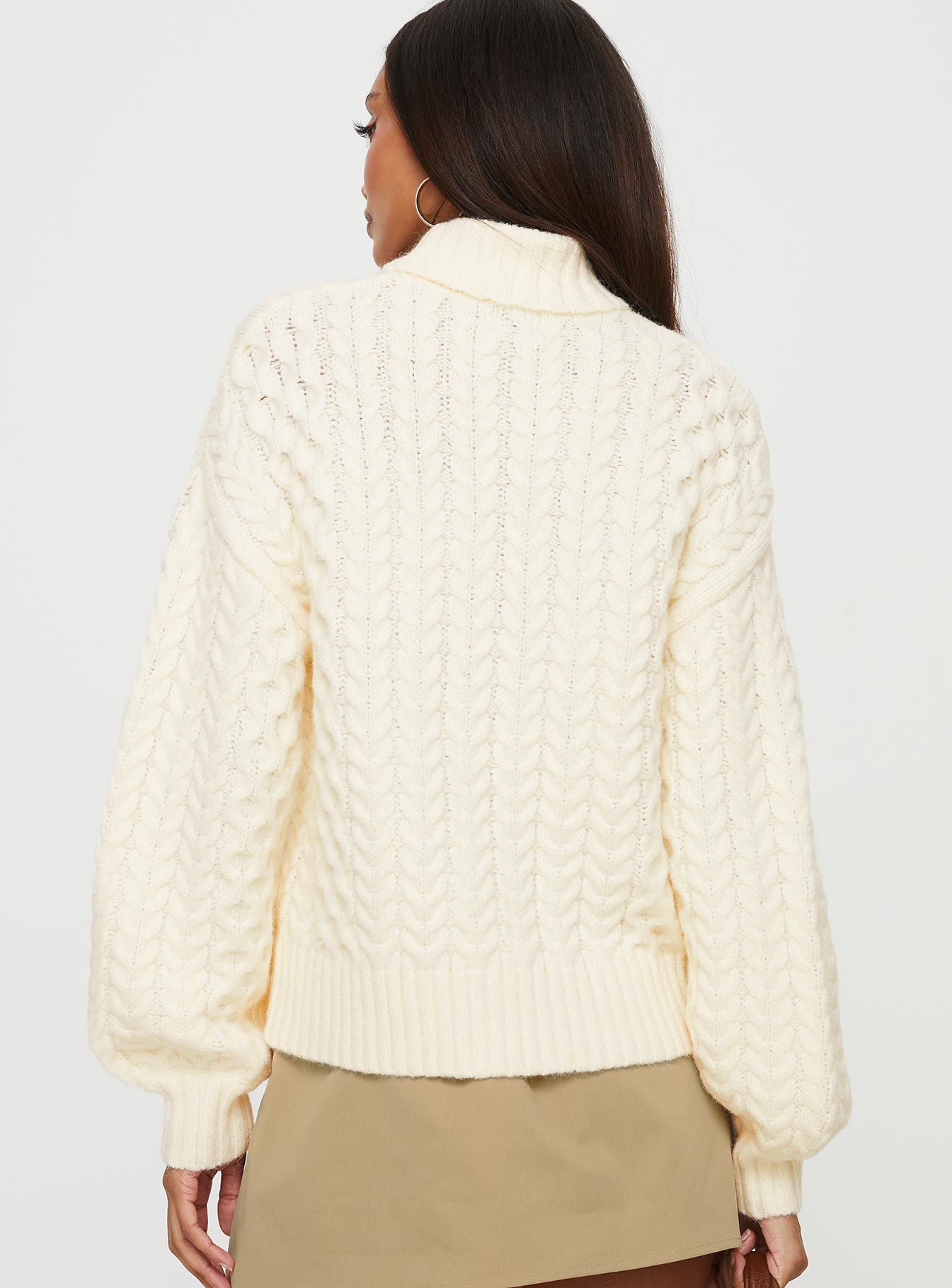 Judson Roll Neck Cable Knit Sweater Cream-Vipp Girl