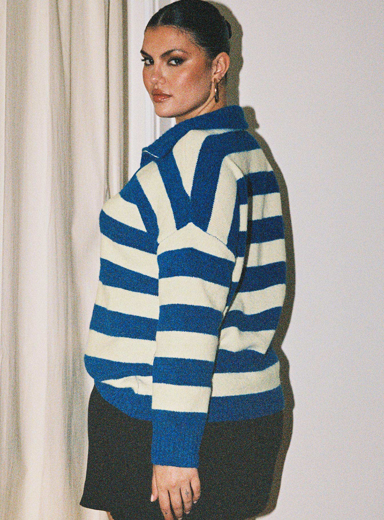 Neena Quarter Zip Sweater Blue / Cream Curve-Vipp Girl