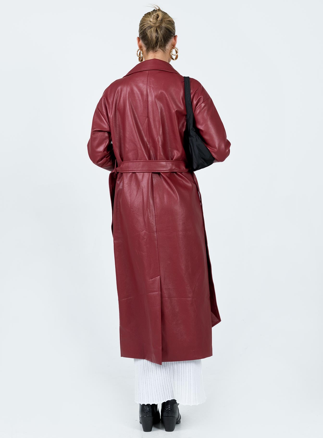 Leif Faux Leather Long Coat Burgundy-Vipp Girl