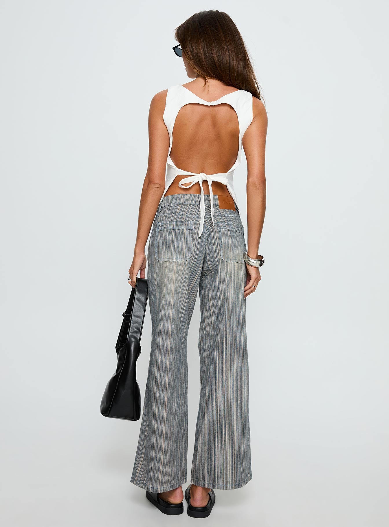 Lifetimes Mid Rise Wide Leg Cargo Jeans Dark Blue Stripe-Vipp Girl