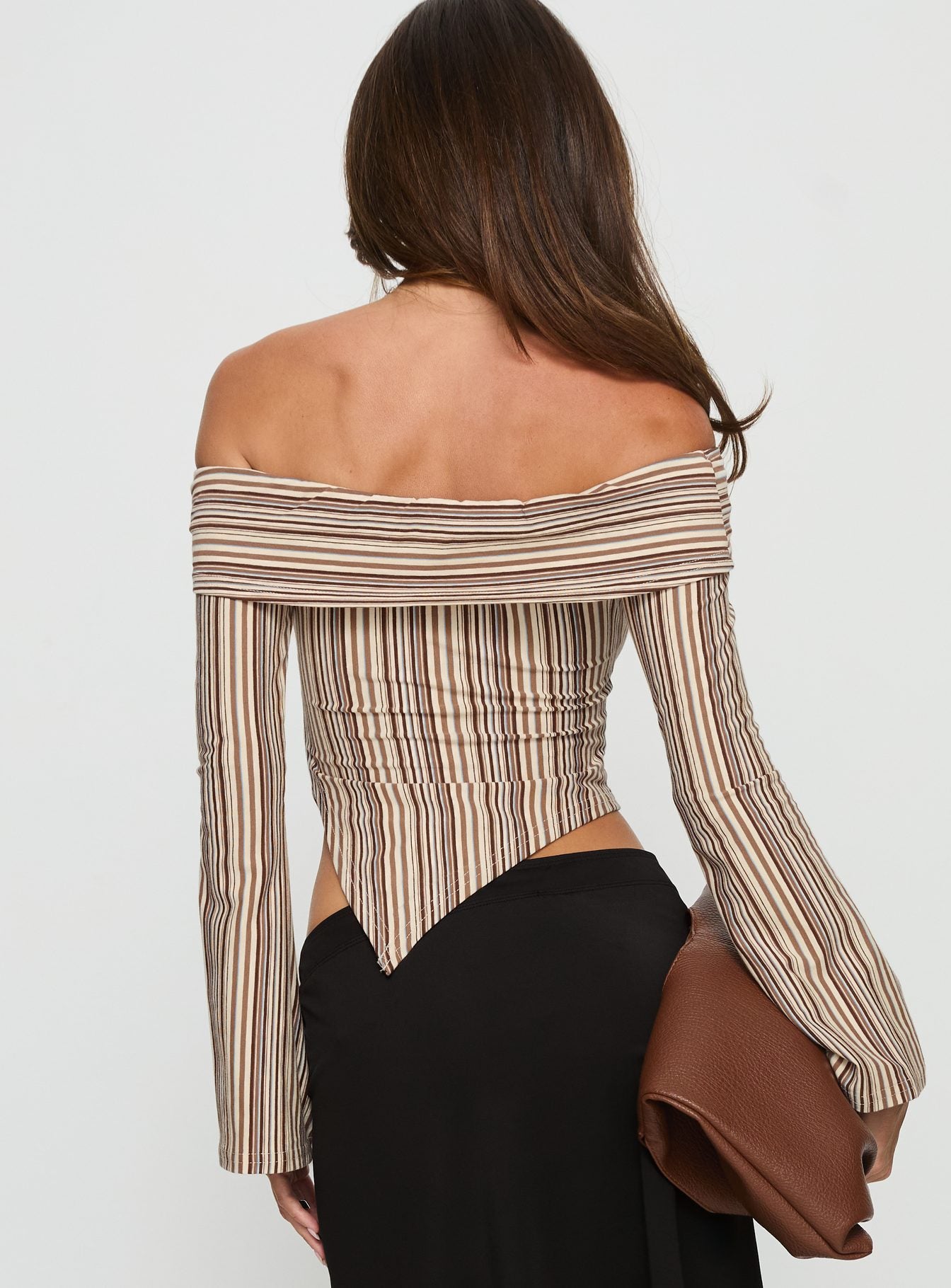 Newbery Off Shoulder Asymmetrical Long Sleeve Top Stripe-Vipp Girl