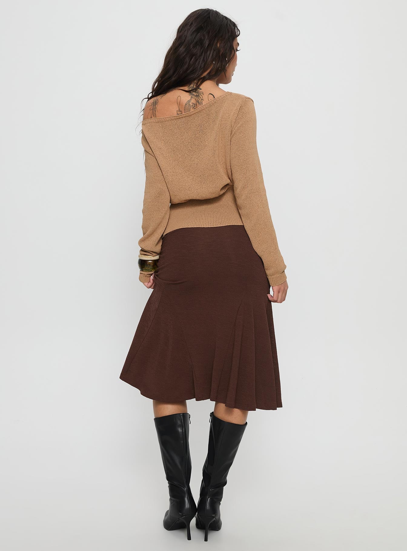 Lewish Low Rise Midi Skirt Chocolate-Vipp Girl
