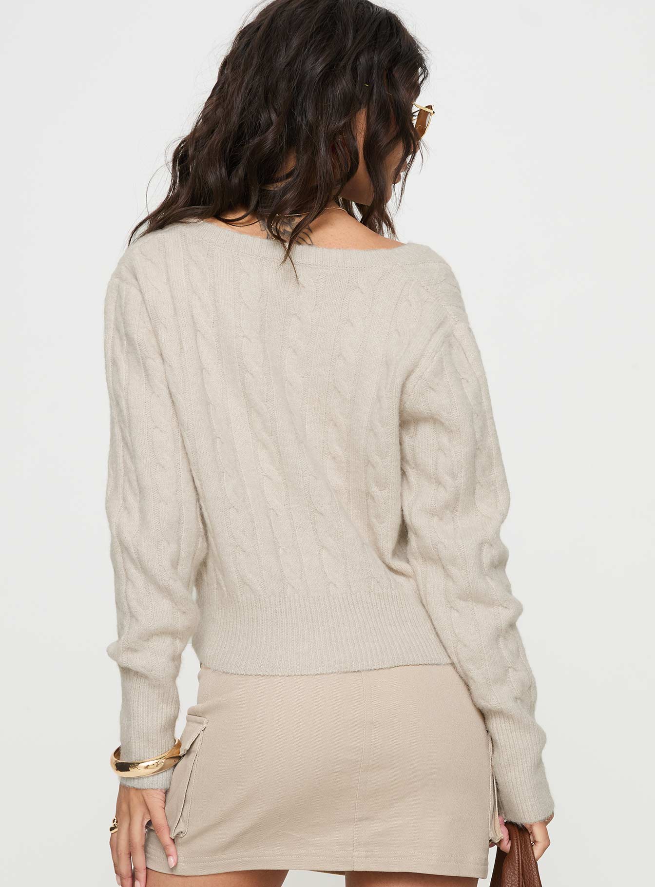 Nicolie Cable Knit Sweater Beige-Vipp Girl