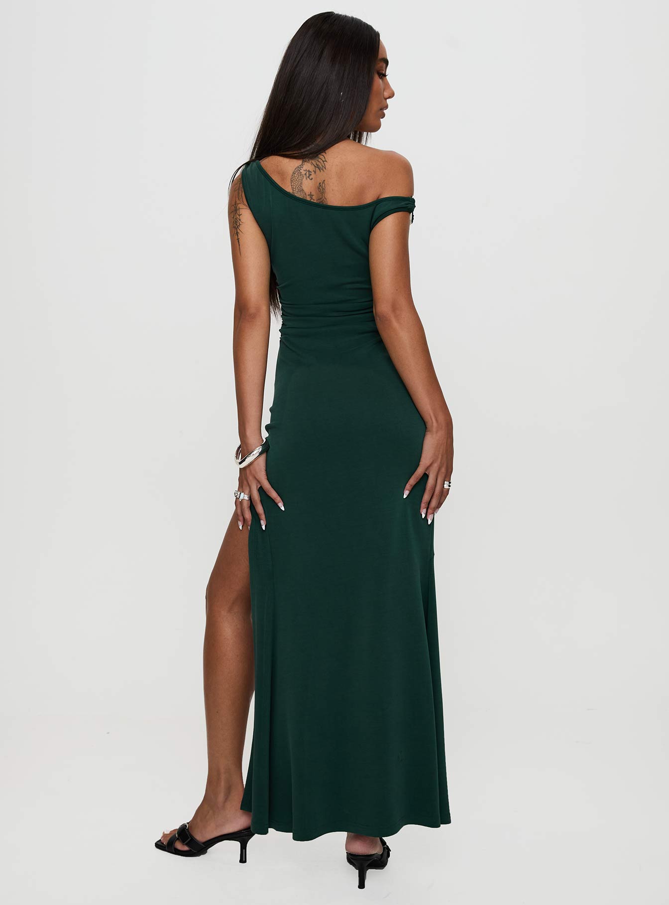 Rios One Shoulder Maxi Dress Green-Vipp Girl