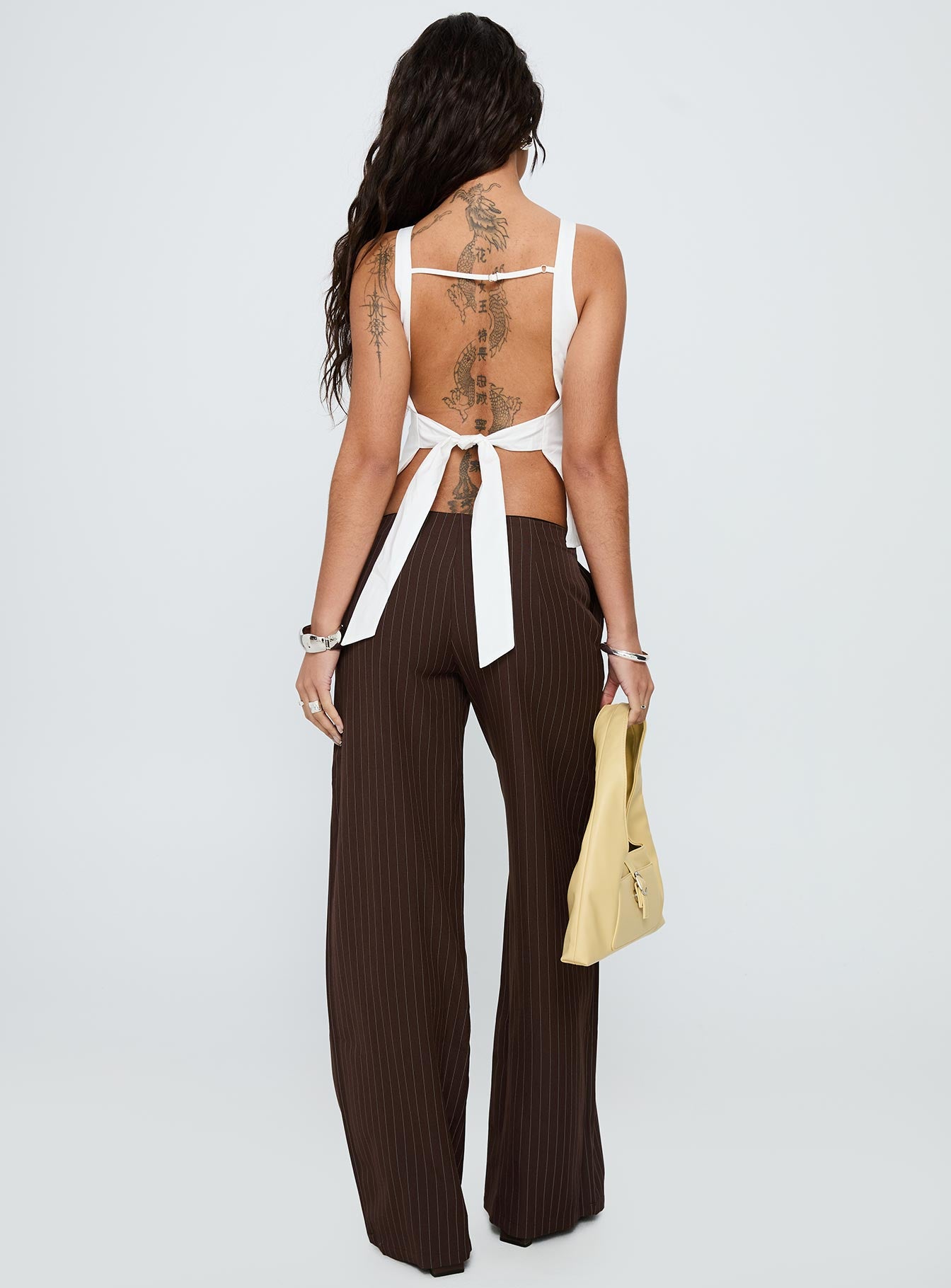 Khane Low Rise Wide Leg Pant Brown Pinstripe-Vipp Girl
