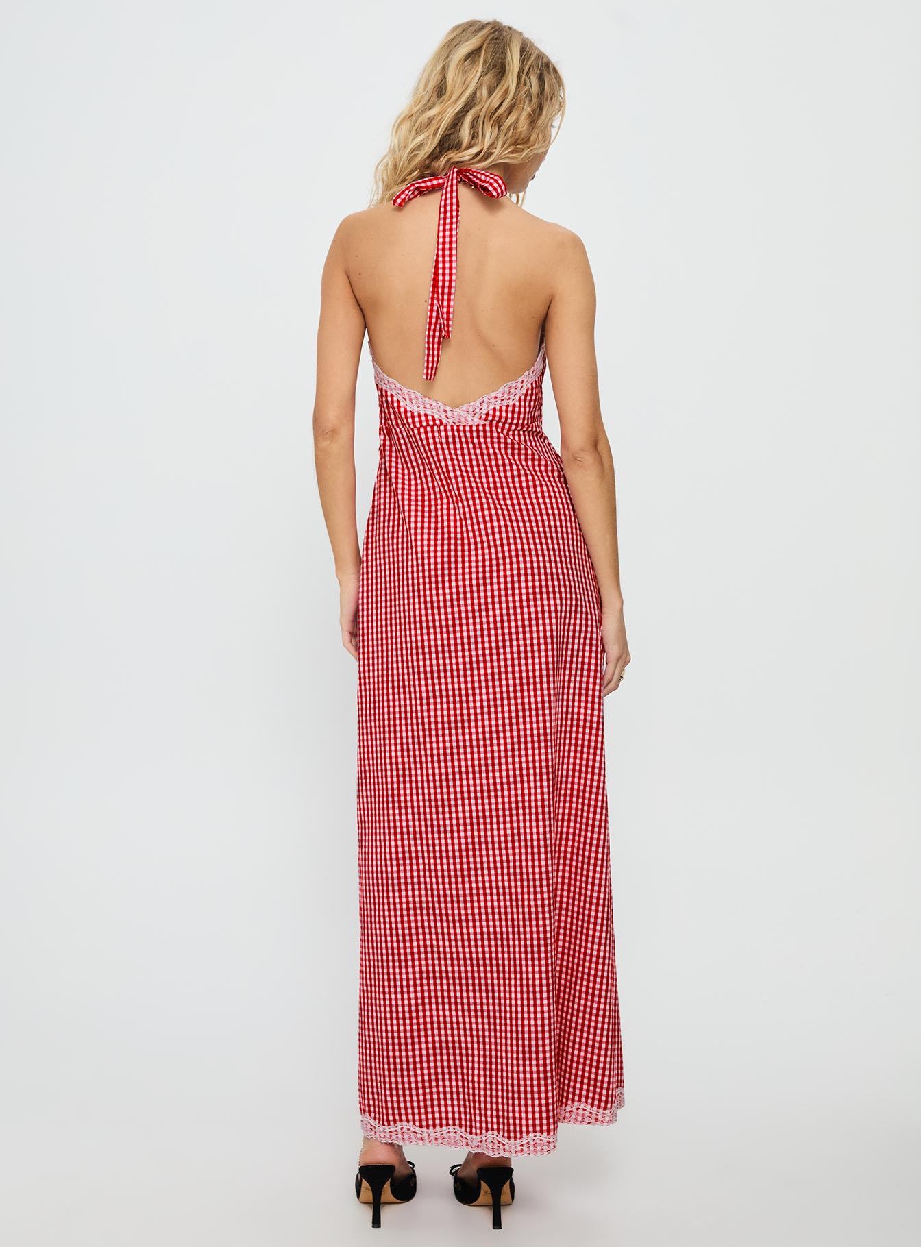 Betsie Halter Lace Maxi Dress Red Gingham-Vipp Girl