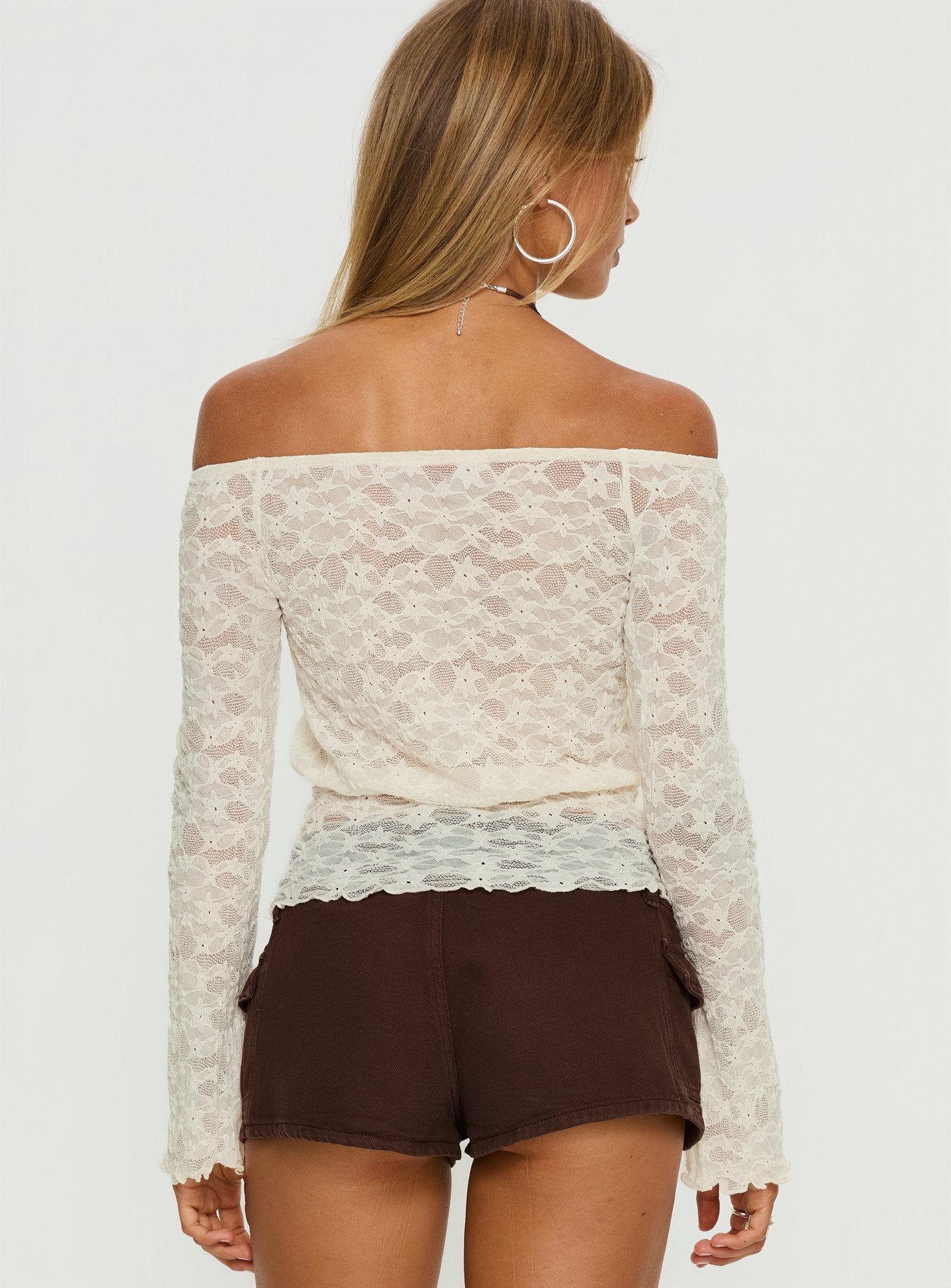 Korrine Off Shoulder Lace Top Cream-Vipp Girl