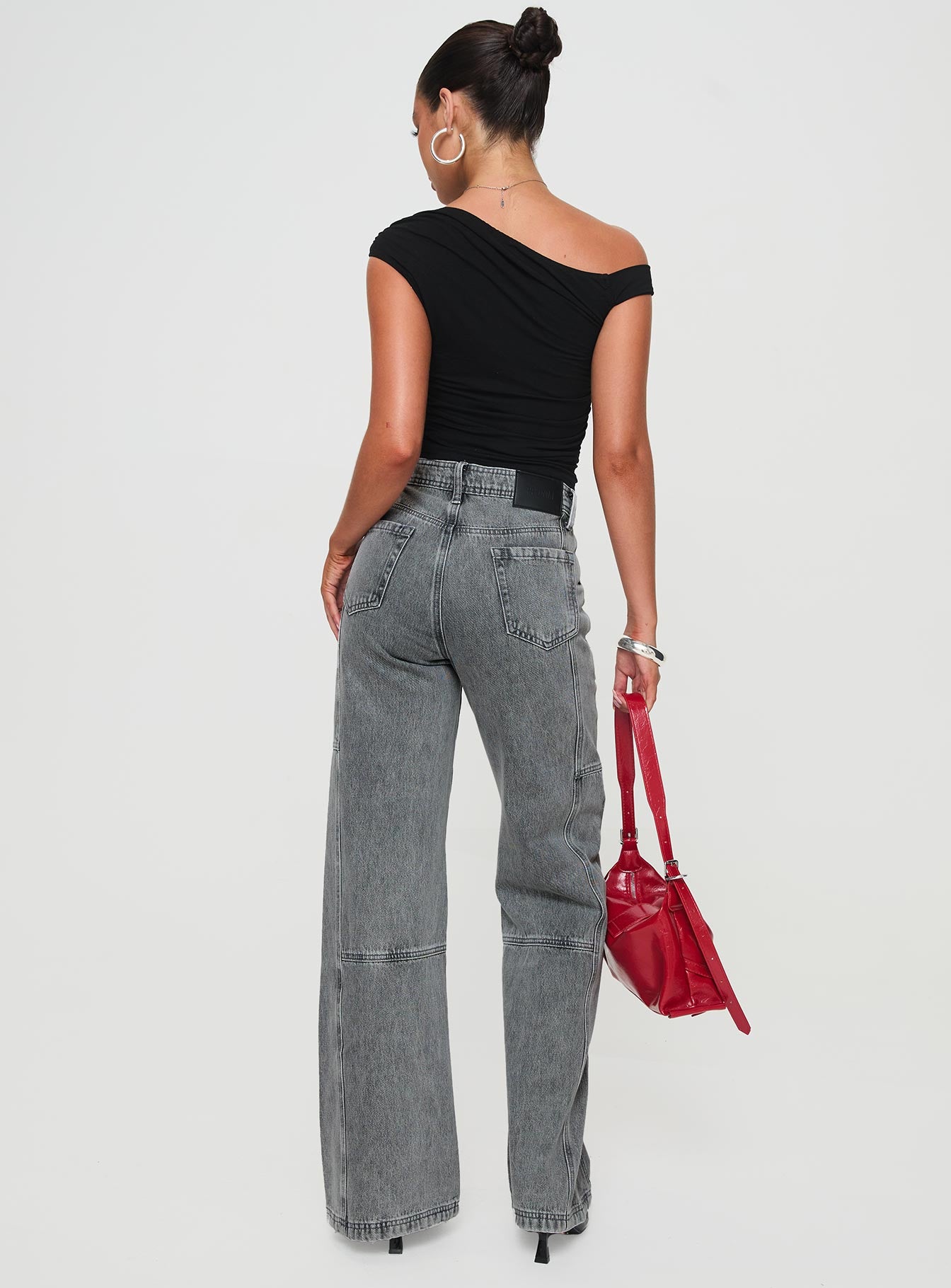 Chad High Rise Flared Cargo Jeans Washed Grey-Vipp Girl