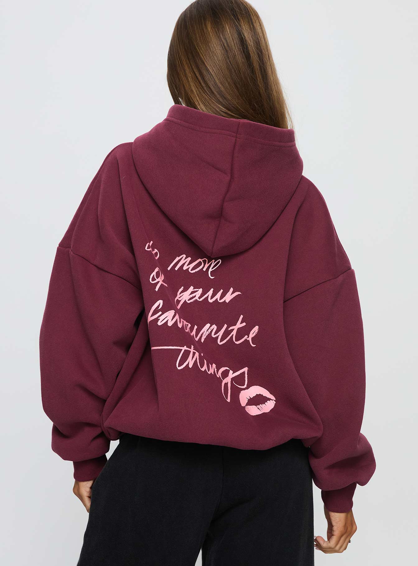Kisses Graphic Hoodie Wine-Vipp Girl