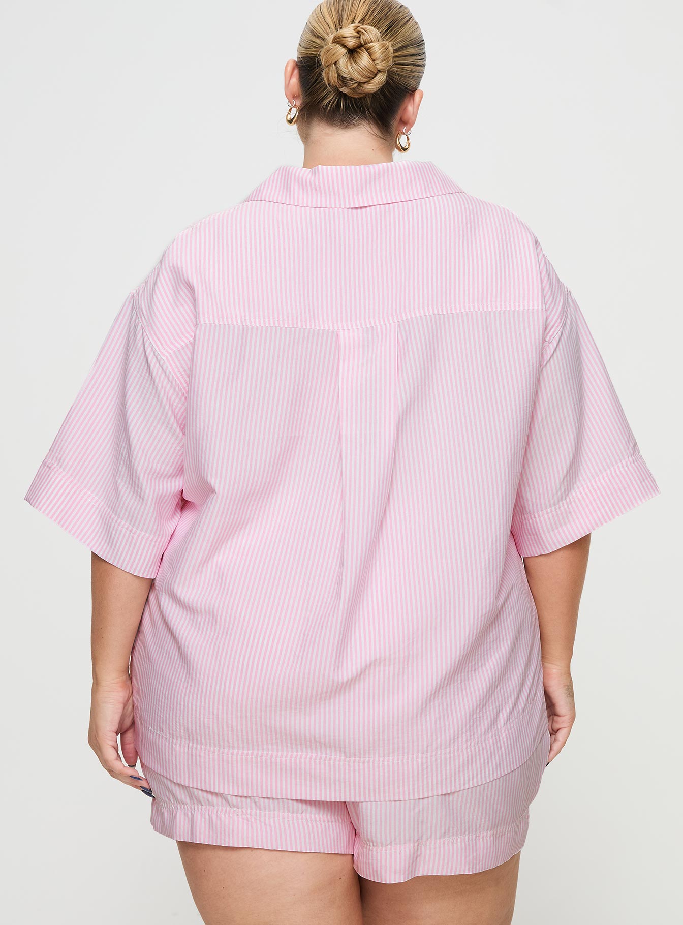 Early Riser Sleep Shirt Pink Stripe Curve-Vipp Girl