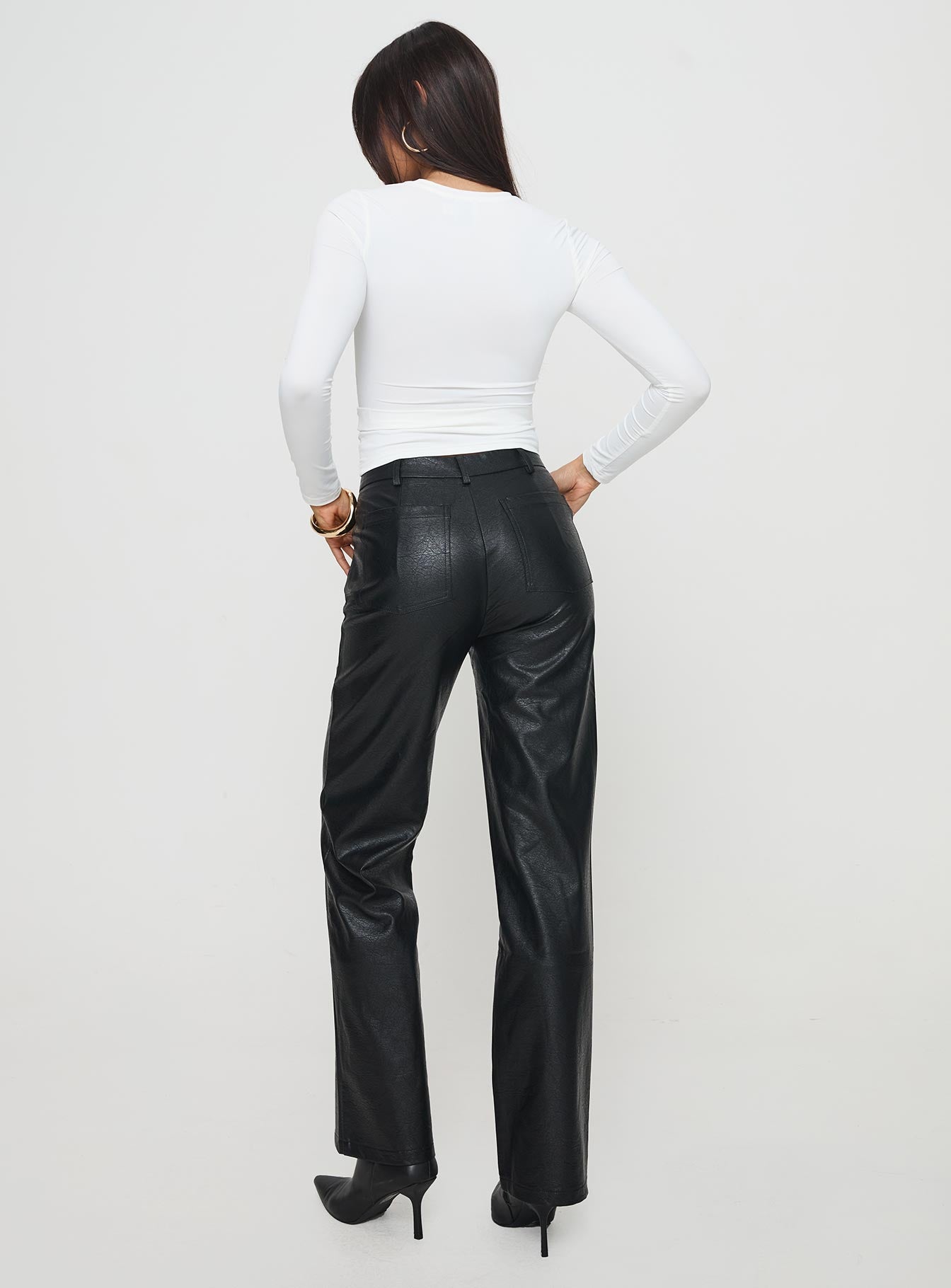 Benner Low Waist Wide Leg Faux Leather Pants Black-Vipp Girl