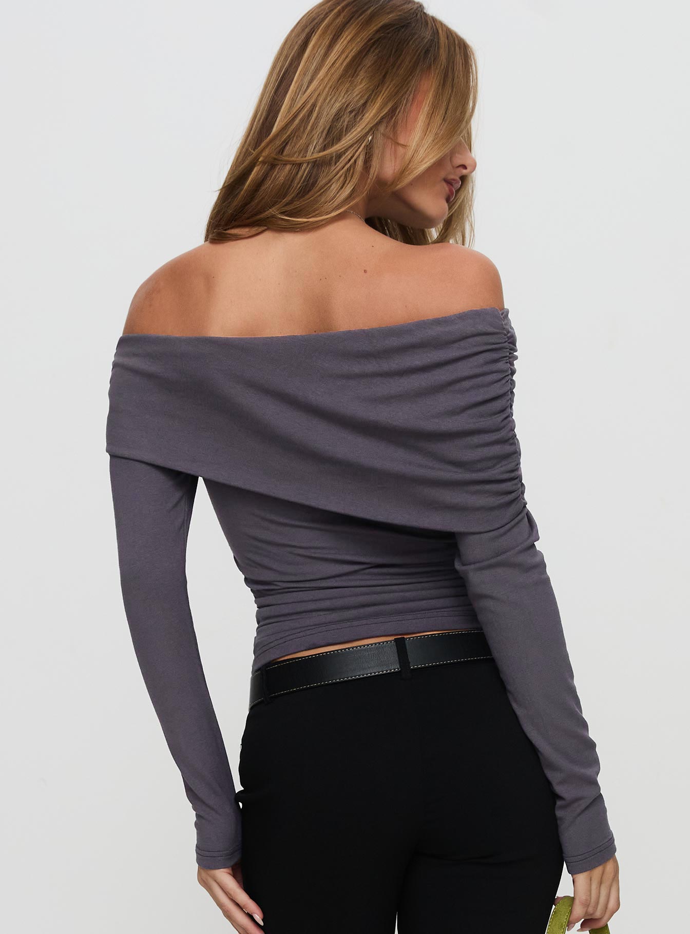 Erving Long Sleeve Off Shoulder Top Slate-Vipp Girl