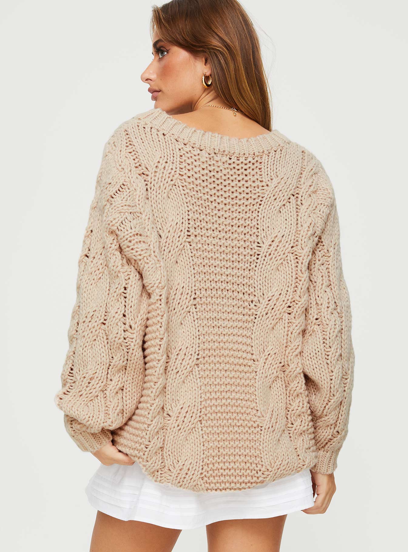 Ellison Cable Knit Sweater Beige-Vipp Girl