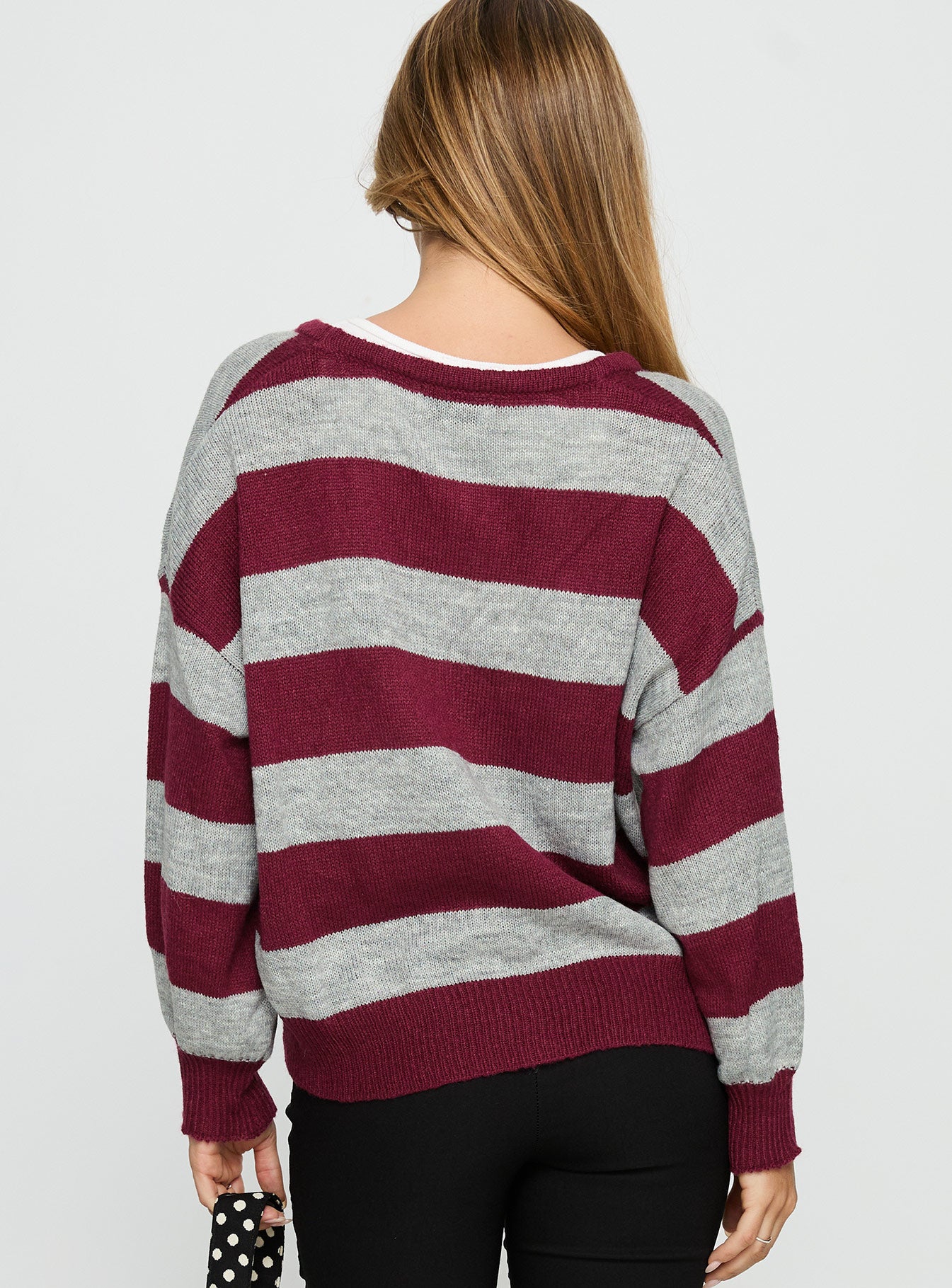 Devvon V Neck Knit Cardigan Red Stripe-Vipp Girl