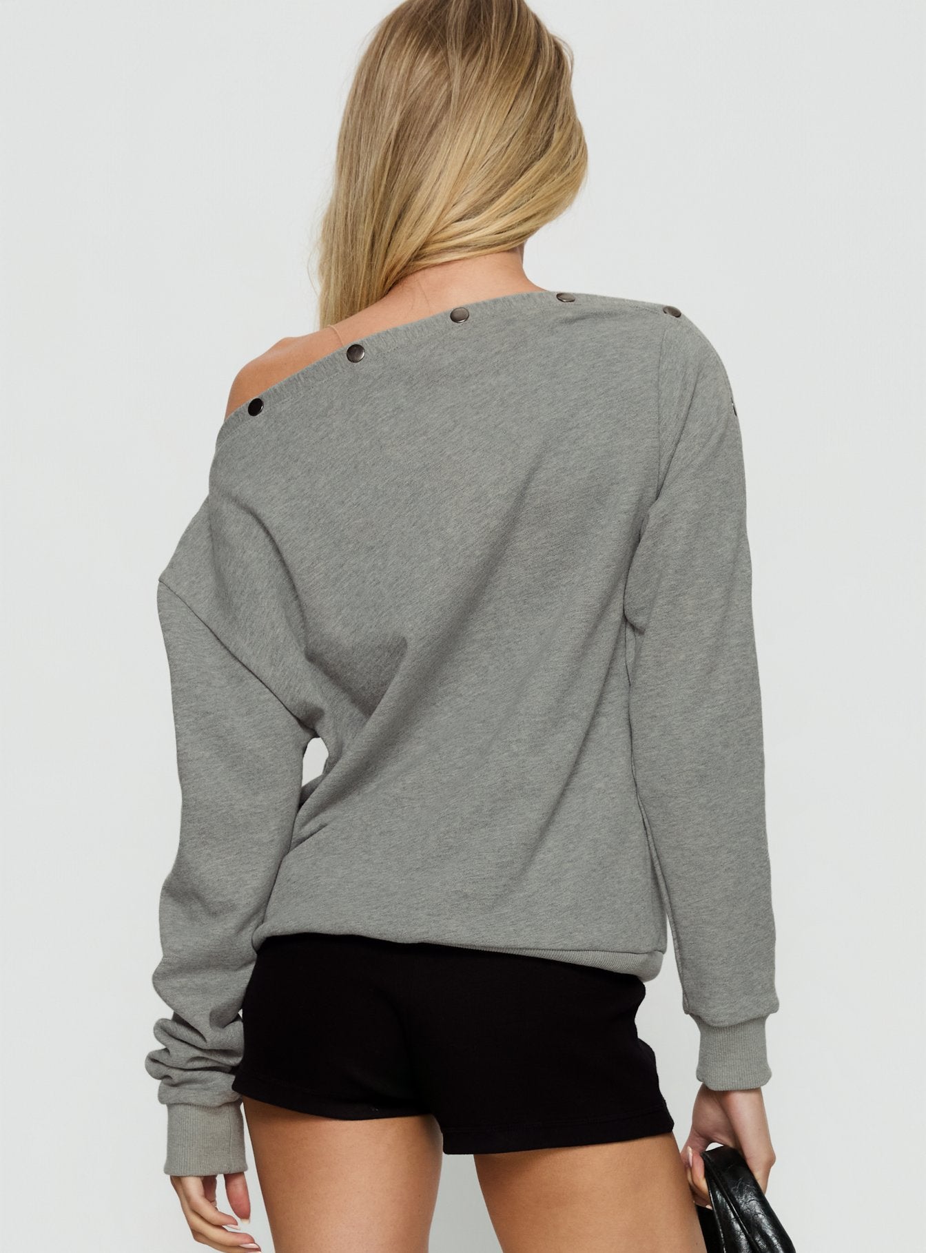 Hazle Stud Detail Off Shoulder Jumper Grey-Vipp Girl