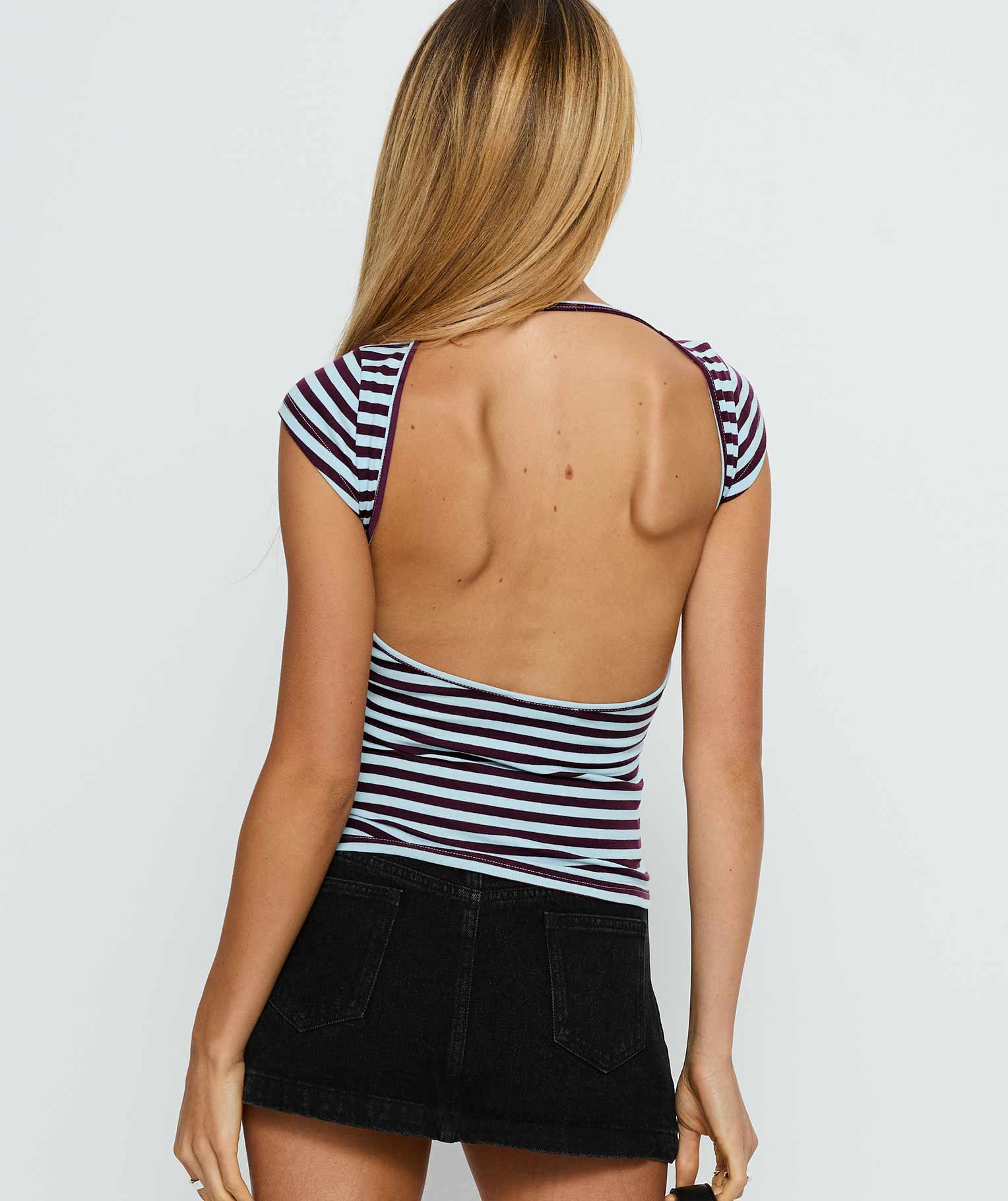 Drives Me Crazy Backless Top Blue Stripe-Vipp Girl
